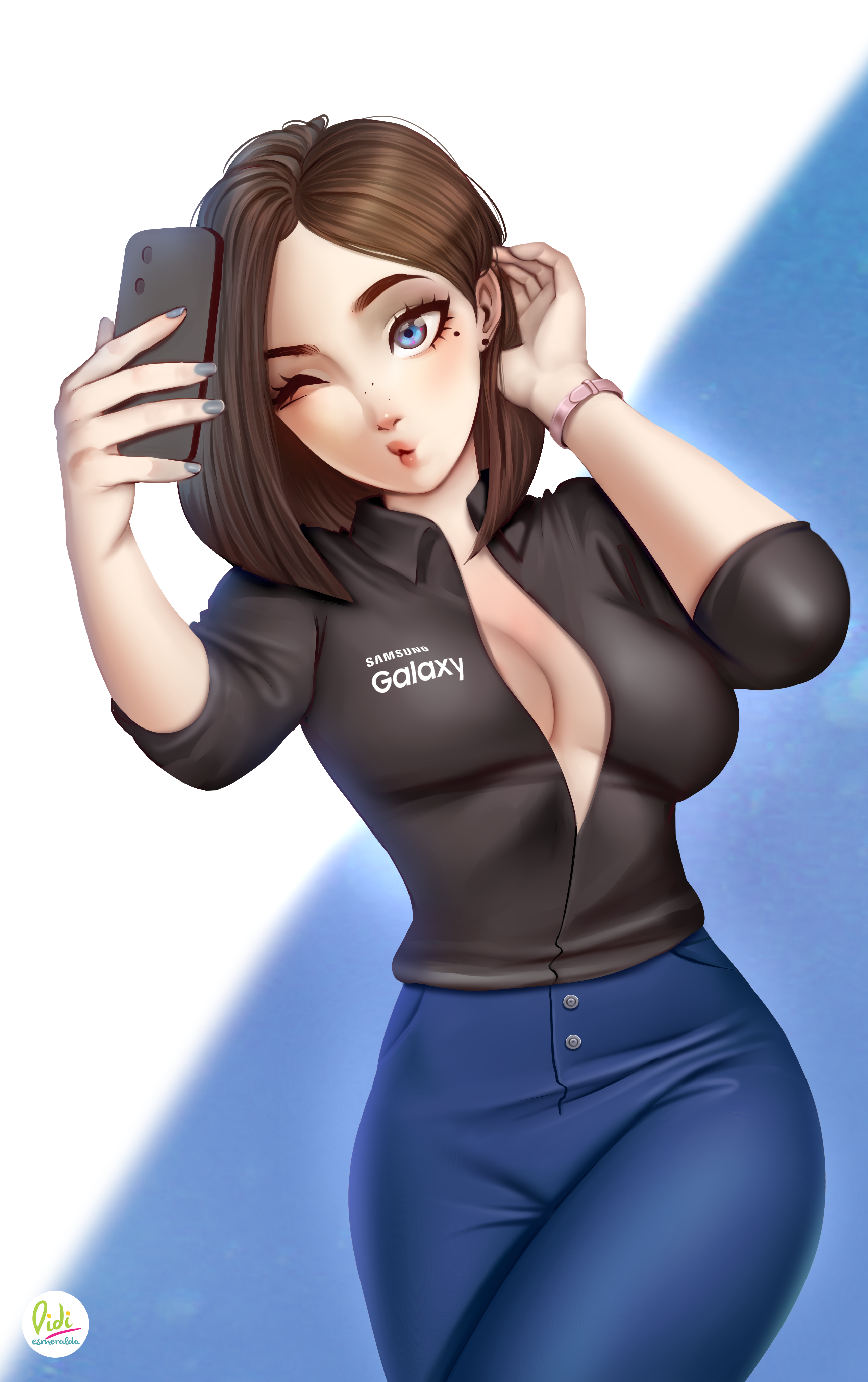Sam Samsung Virtual Assistant Fictional Character Selfies Brunette Anime Anime Girls 2D Artwork Draw 2569x4092
