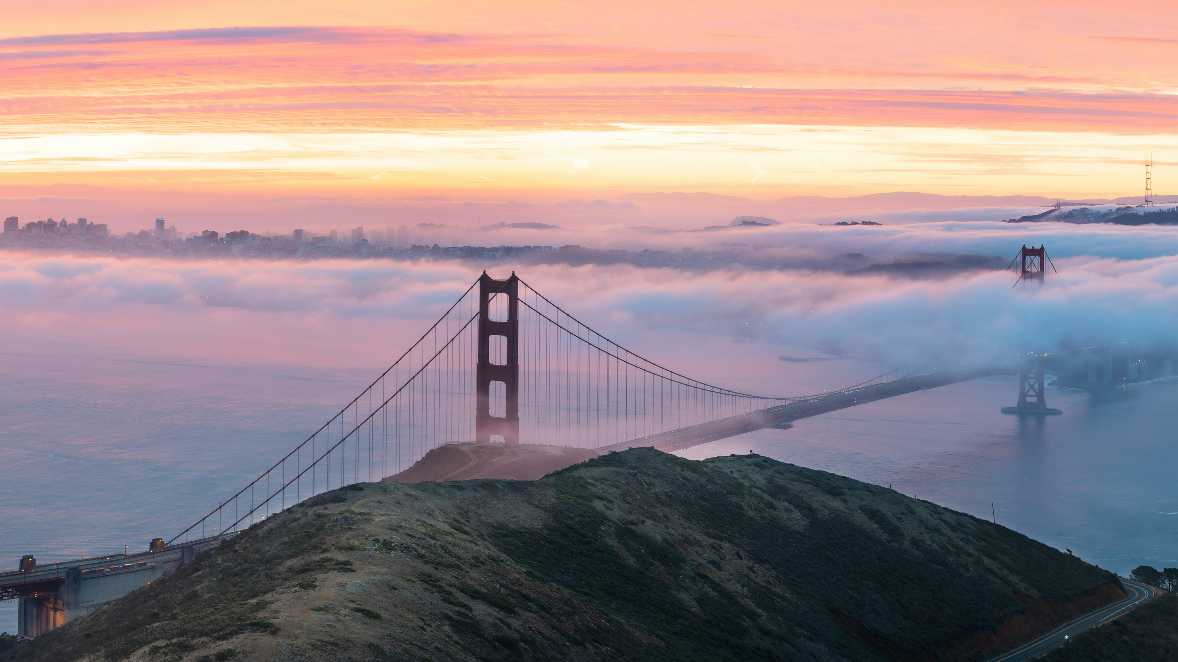Photography Landscape Bridge City Water Sea Golden Gate Bridge USA San Francisco Sunset Mist Archite 3840x2160