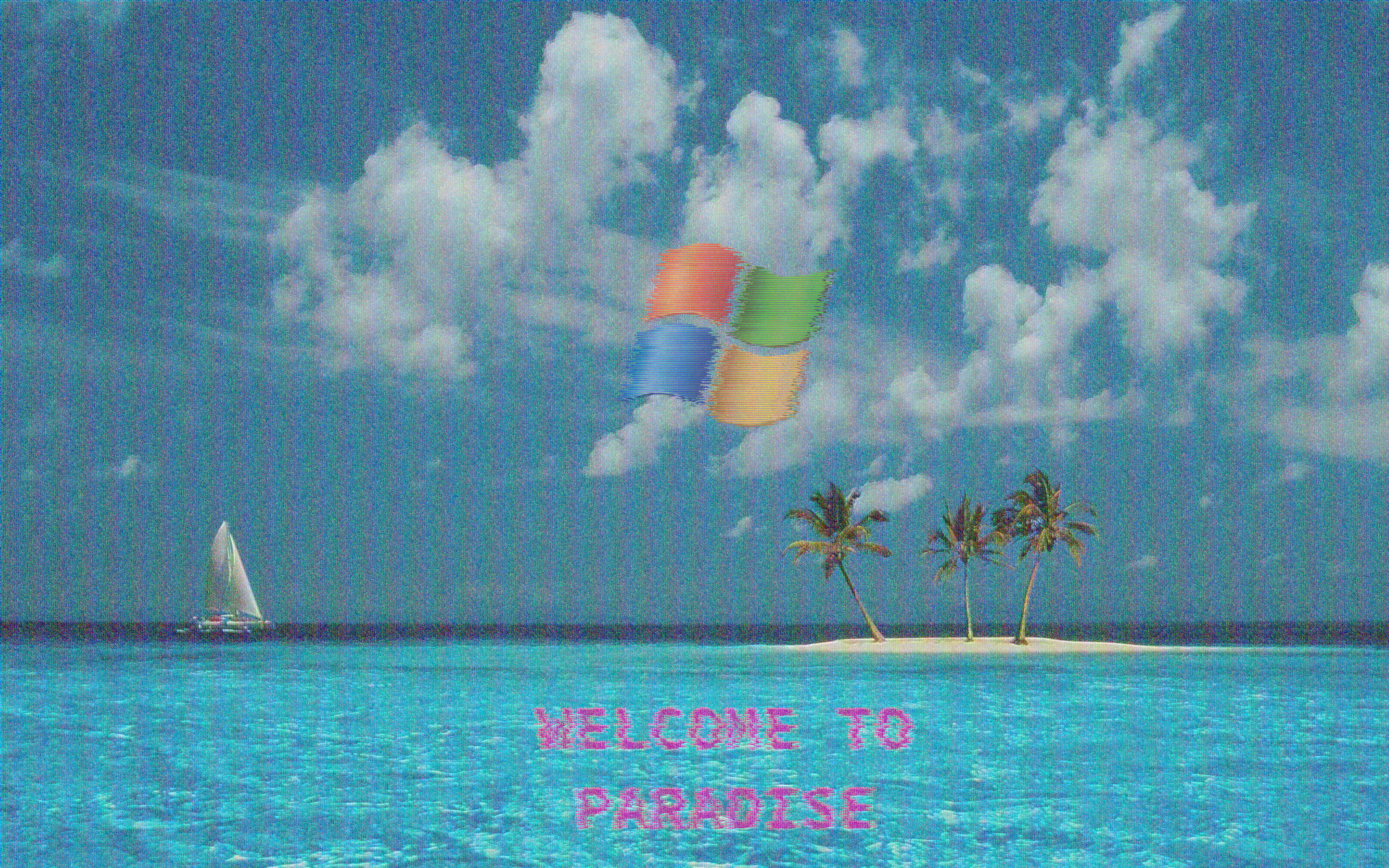 Windows XP Vaporwave Microsoft Glitch Art Azul Water Island 1920x1200