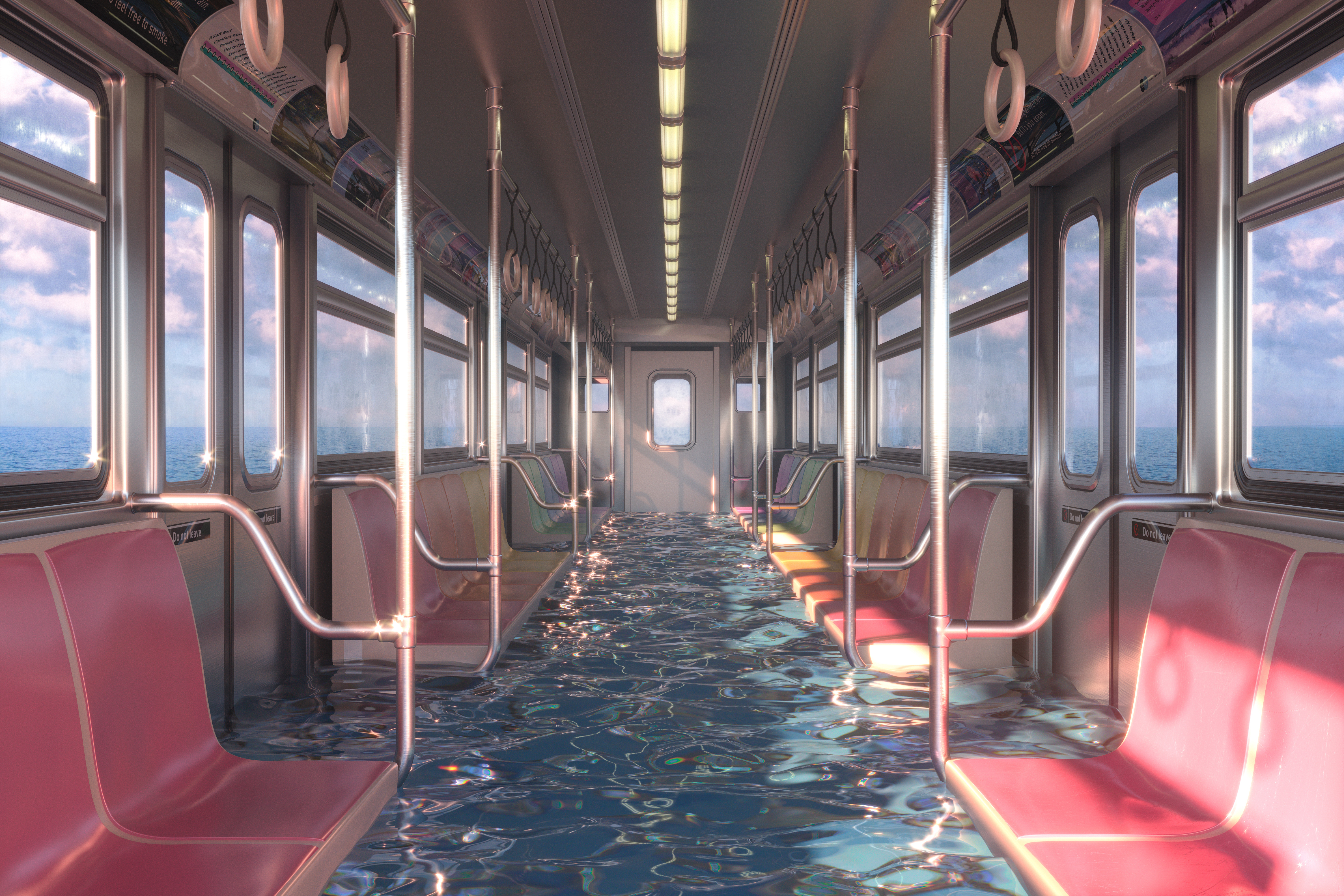 Digital Art Artwork Illustration Abstract Water Clouds Subway Train Station Wagon 6000x4000