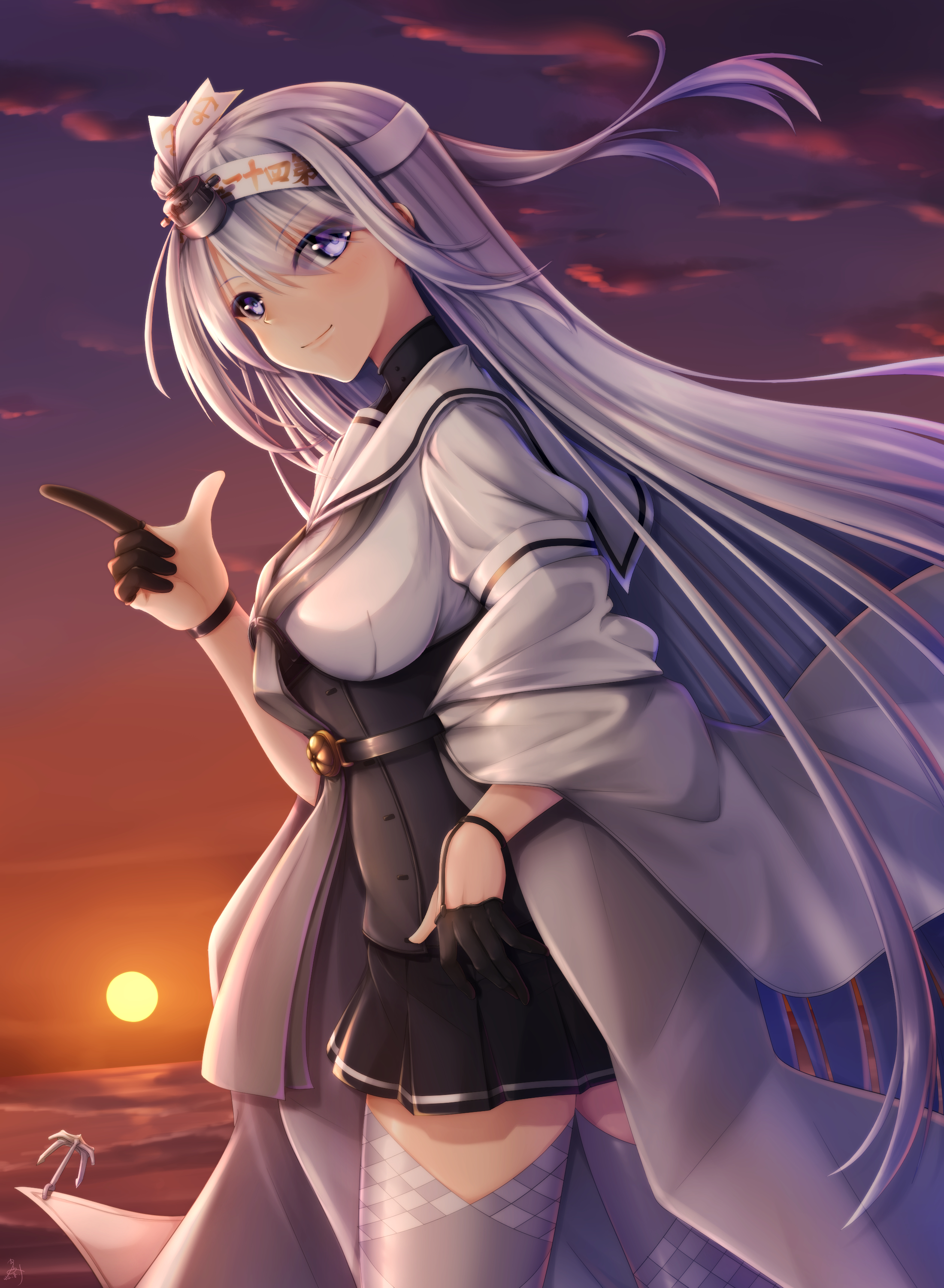 Anime Anime Girls Kantai Collection Fuyutsuki KanCole Long Hair White Hair Solo Artwork Digital Art  2200x3000