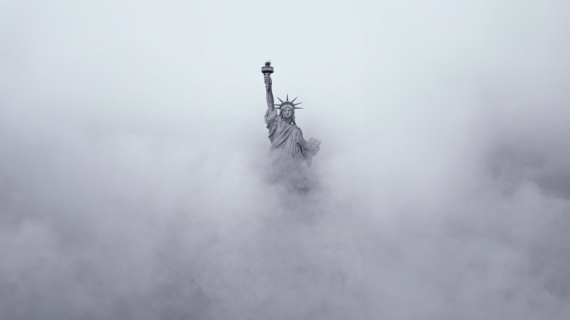 Statue Of Liberty New York City Clouds Monochrome Statue Simple Background Minimalism 1920x1080