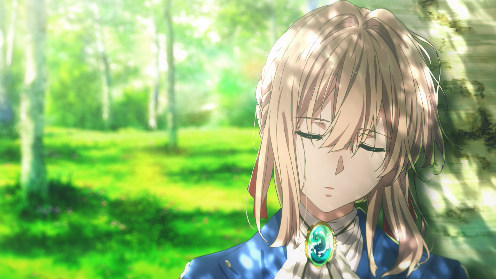 Violet Evergarden Character Violet Evergarden Blonde Sleeping Anime Girls Closed Eyes Trees Grass Na 1920x1080