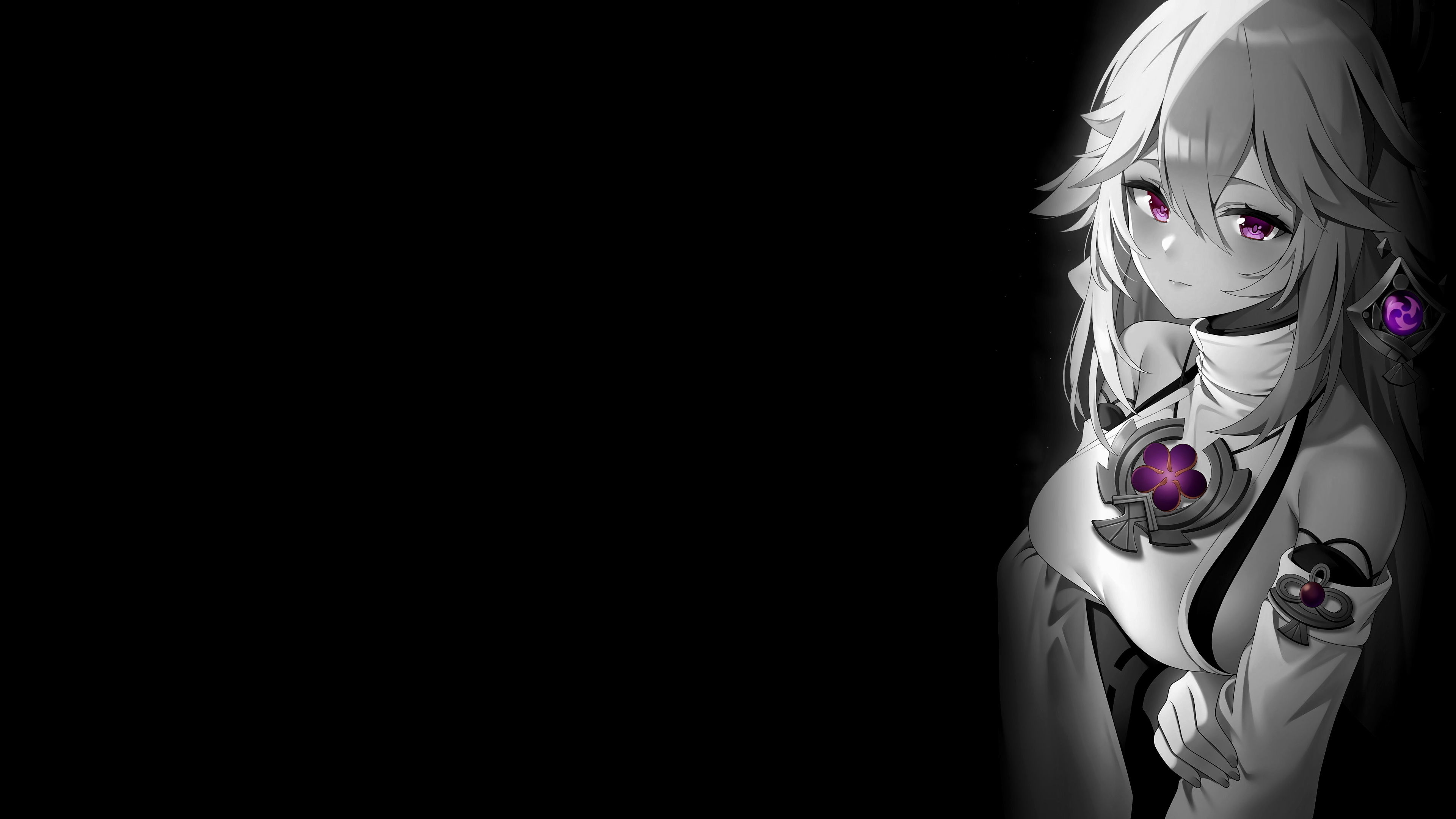 Anime Girls Selective Coloring Black Background Simple Background Dark Background Genshin Impact 2924