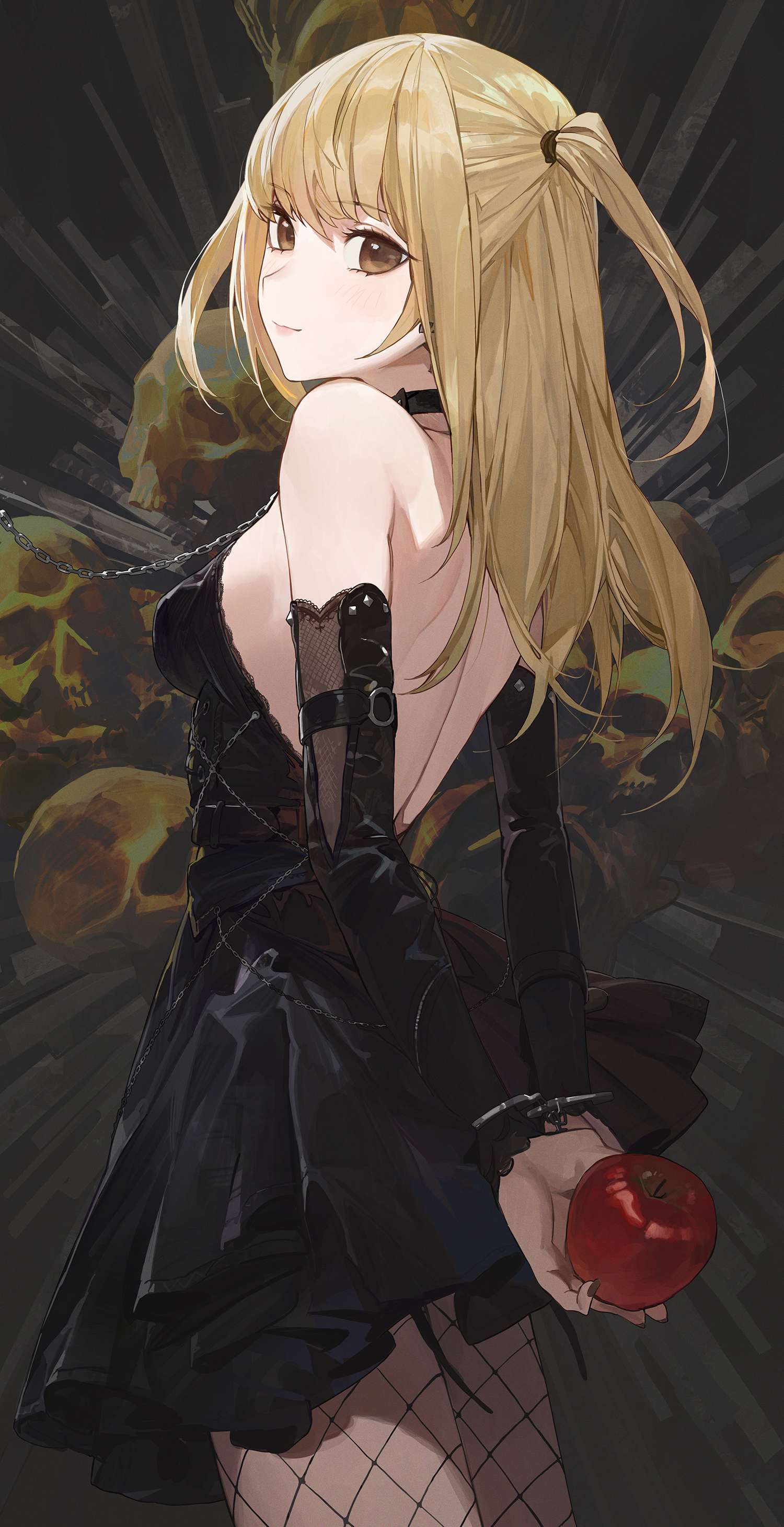 Anime Anime Girls Blonde Long Hair Black Eyes Apples Skull Dress Black Dress Arm Warmers Collar Leas 1500x2919