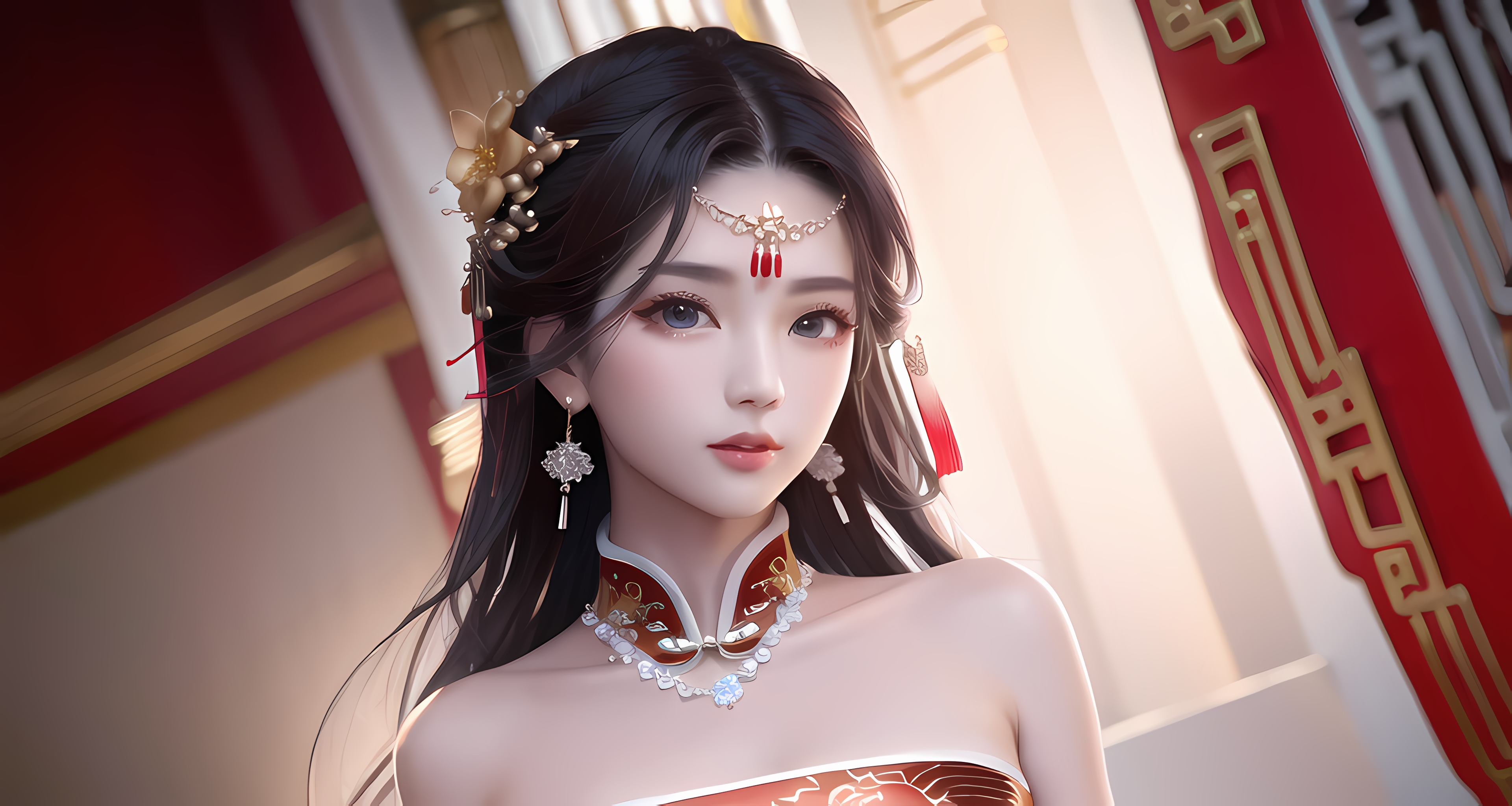 Ai Art Earring Halter Dress Necklace Model From Xiaolxl 2 5D Women Asian 3840x2048