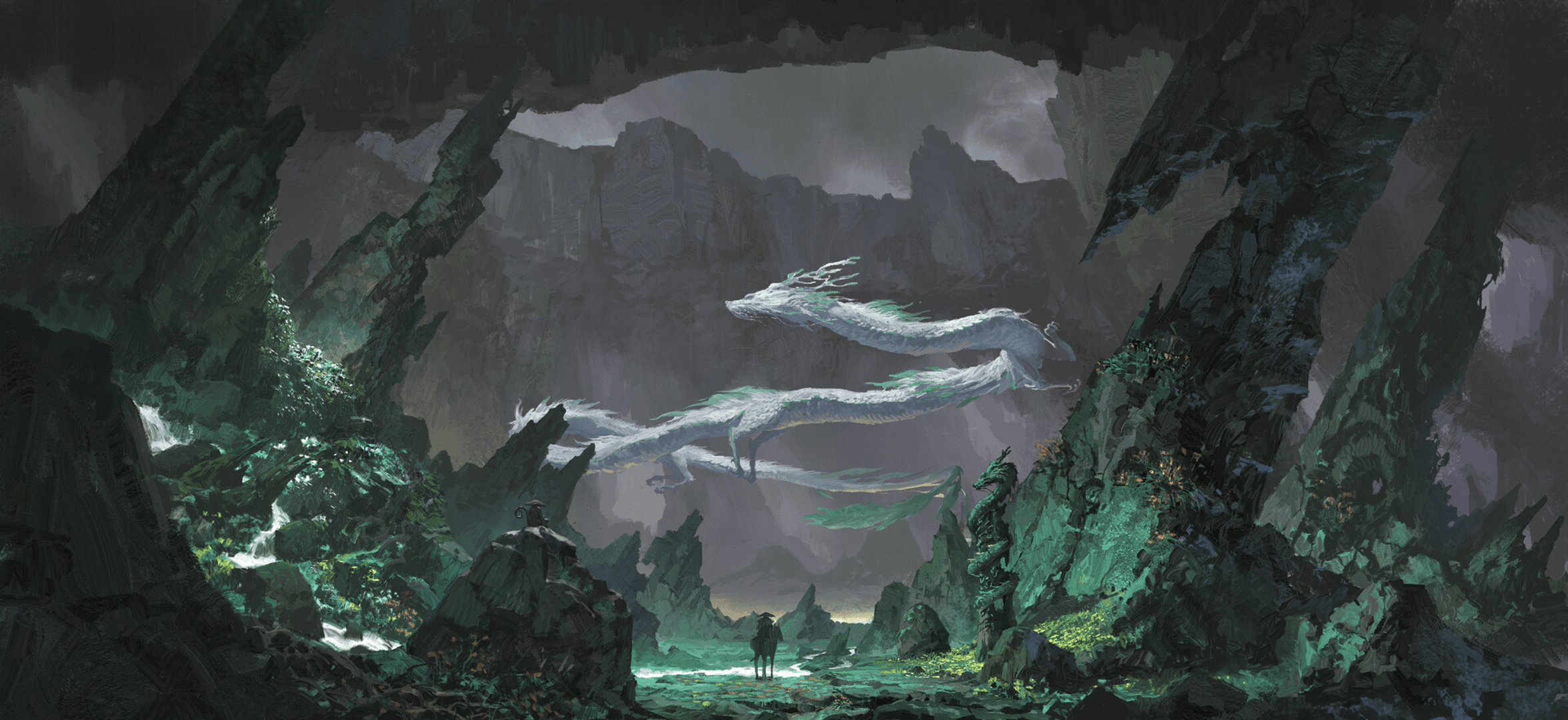 Digital Art Artwork Illustration Dragon Fantasy Art Rock Formation Loong Chinese Dragon Creature 2352x1080