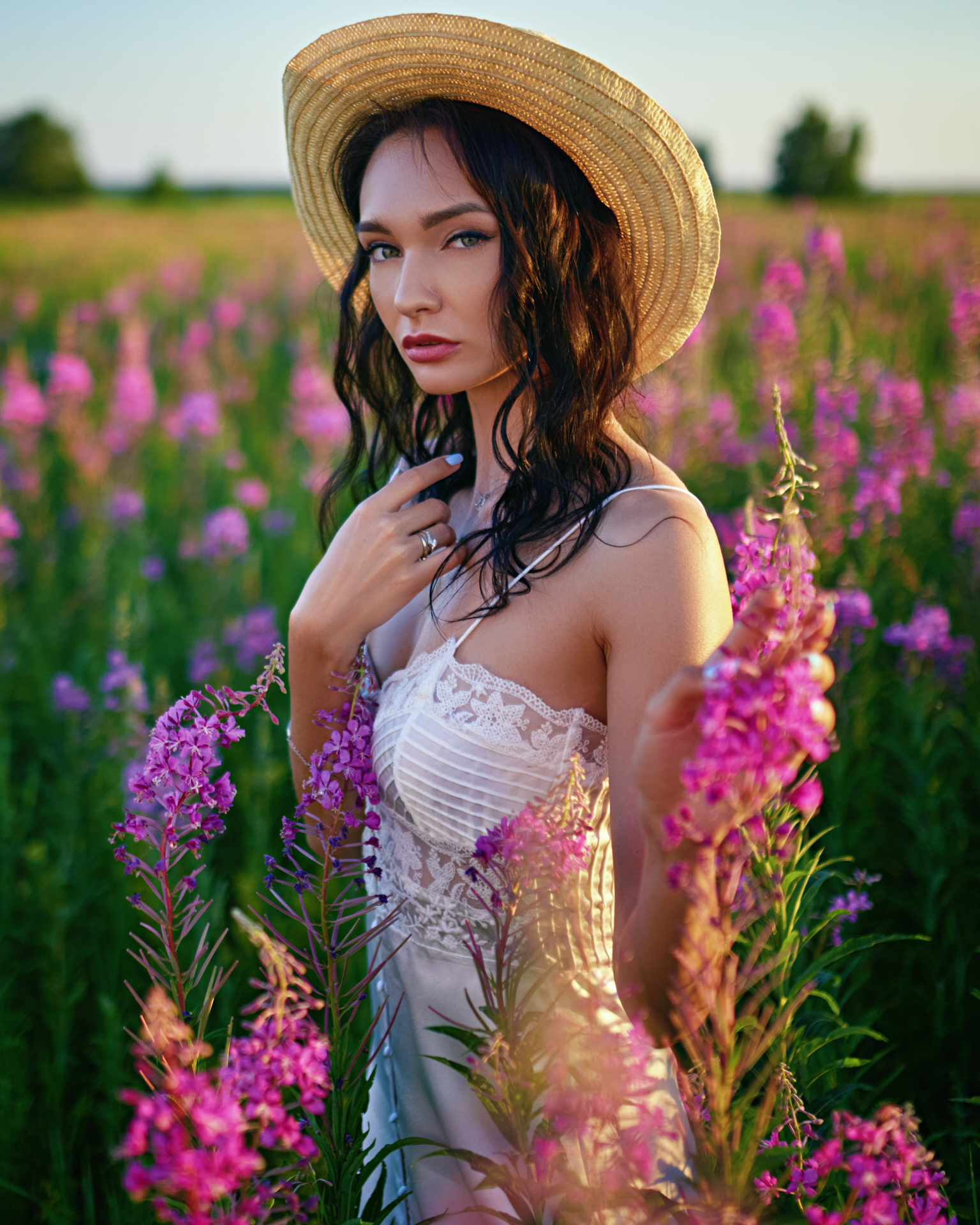 Sergey Zhirnov Women Kseniya Alekseevskaya Dark Hair Hat Flowers 1536x1920