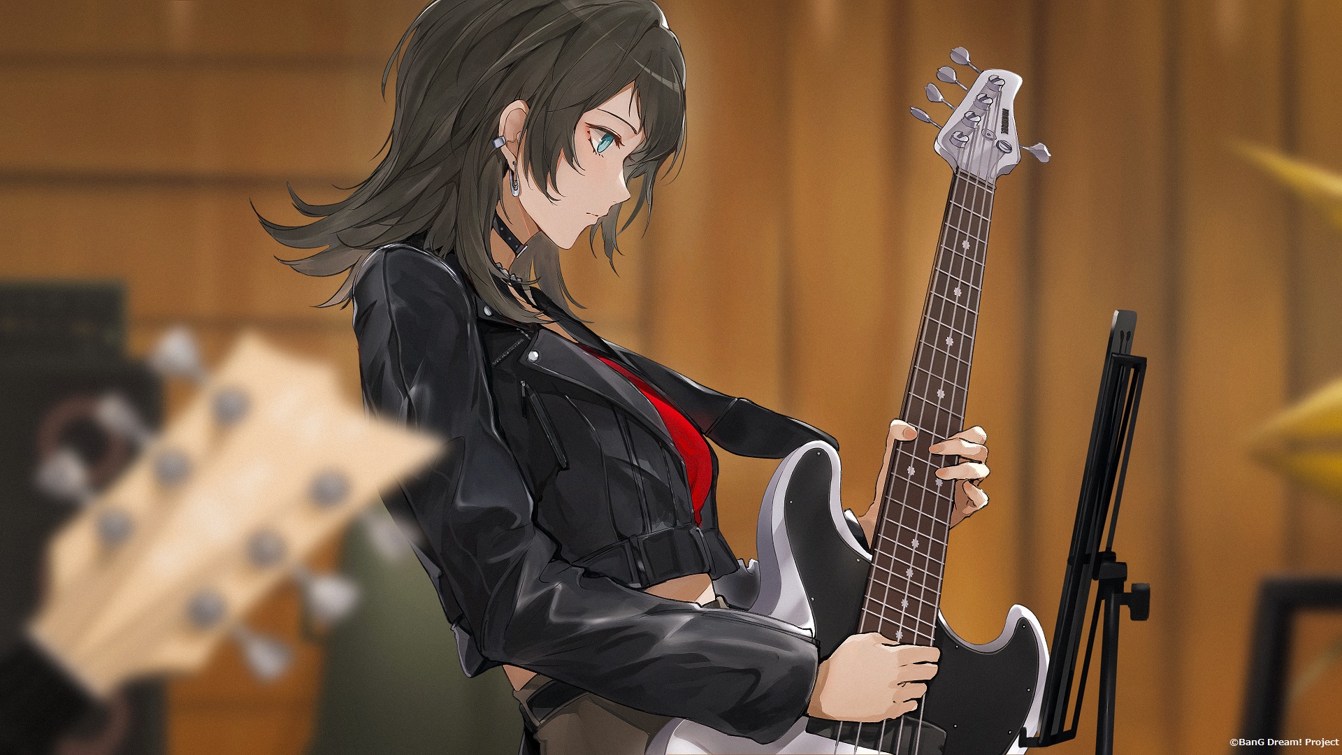 BanG Dream Bass Guitars Anime Girls Yahata Umiri Leather Jacket 1920x1080