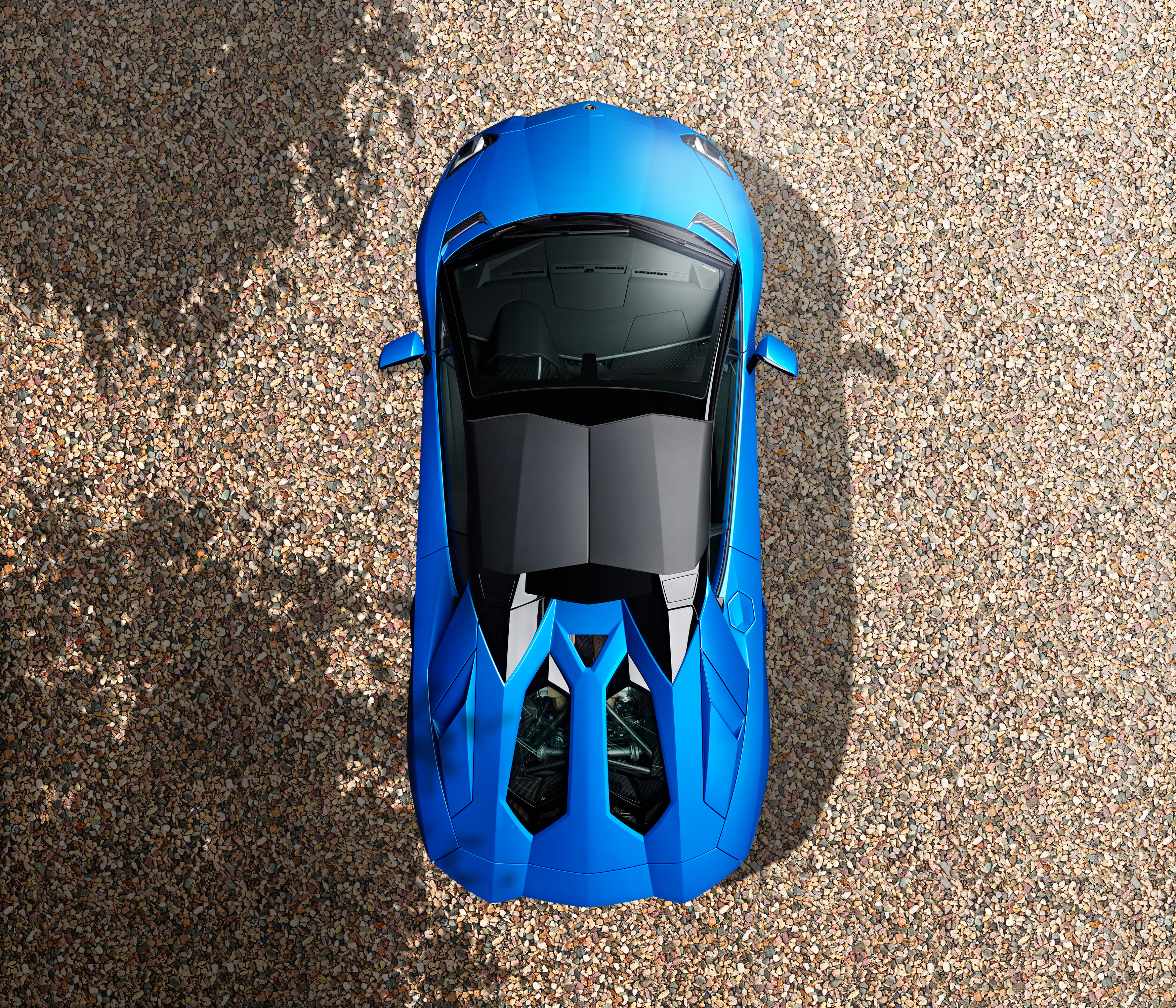 Pebbles Car Vehicle Shadow Lamborghini Blue Aerial View Outdoors Blue Cars Top View Sunlight Digital 3500x3000