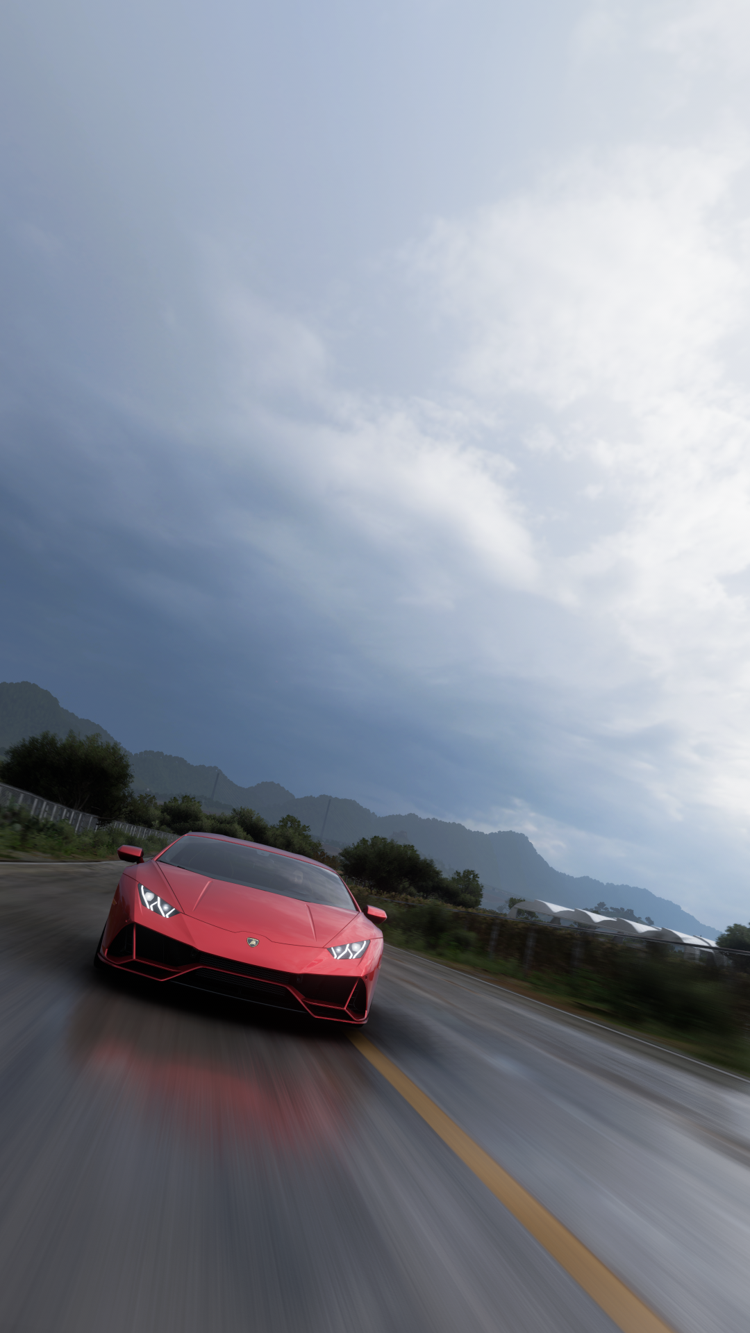 Forza Screen Shot PC Gaming Car Forza Horizon 5 Vehicle Front Angle View Headlights Sky Clouds Road  1080x1920
