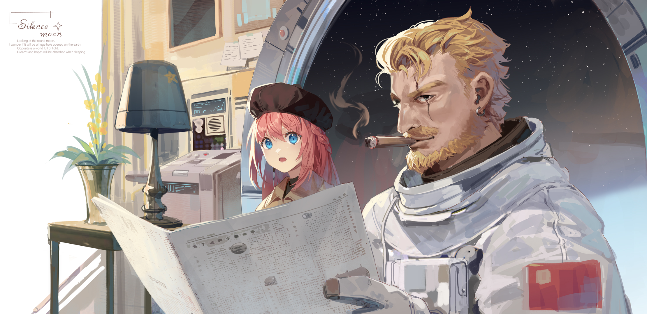 Anime Girls Anime Cigars Anime Boys Hat Spacesuit Space Stars 2220x1080
