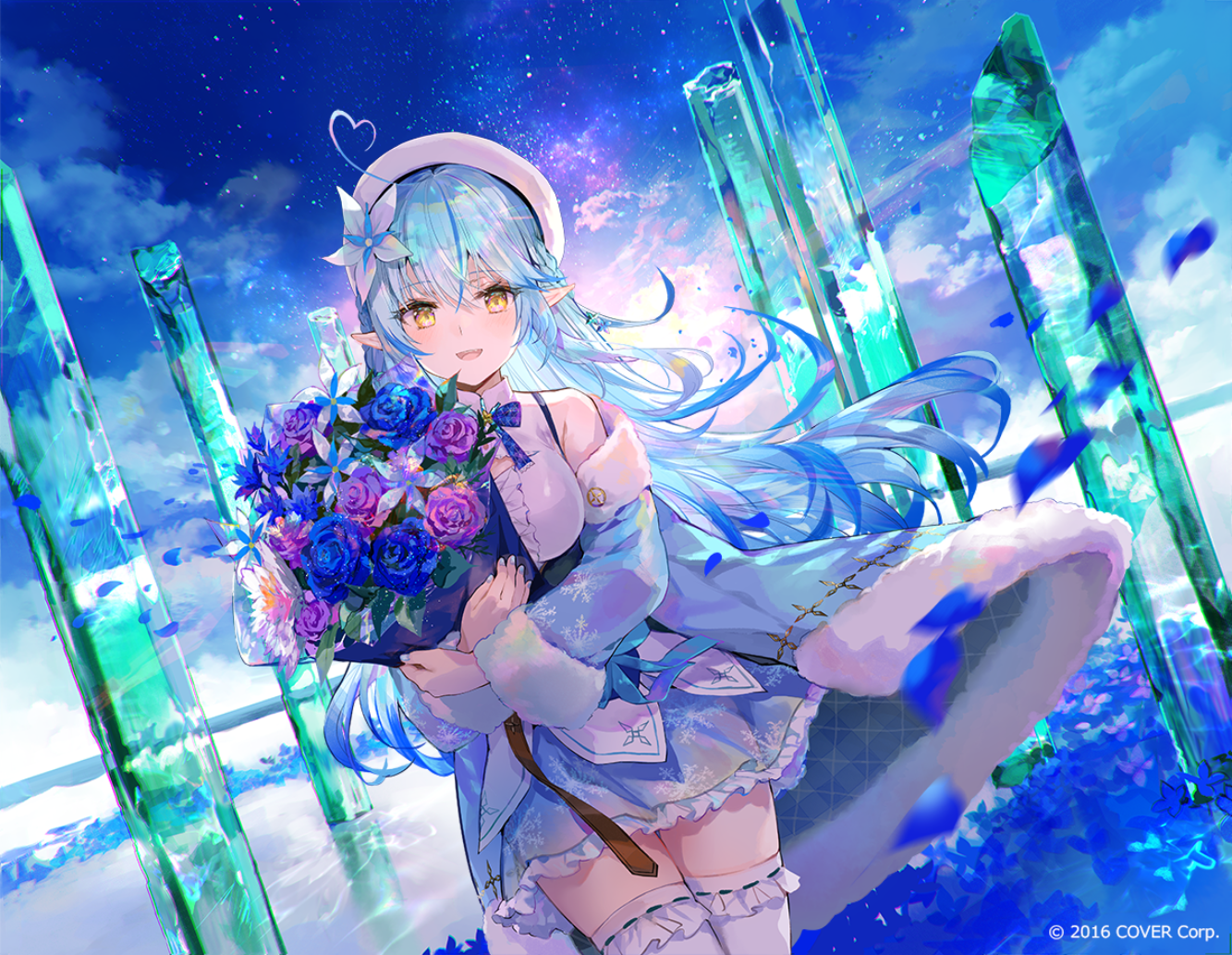 Pixiv Anime Petals Bouquet Looking At Viewer Pointy Ears Anime Girls Virtual Youtuber Hololive Yukih 1333x1033