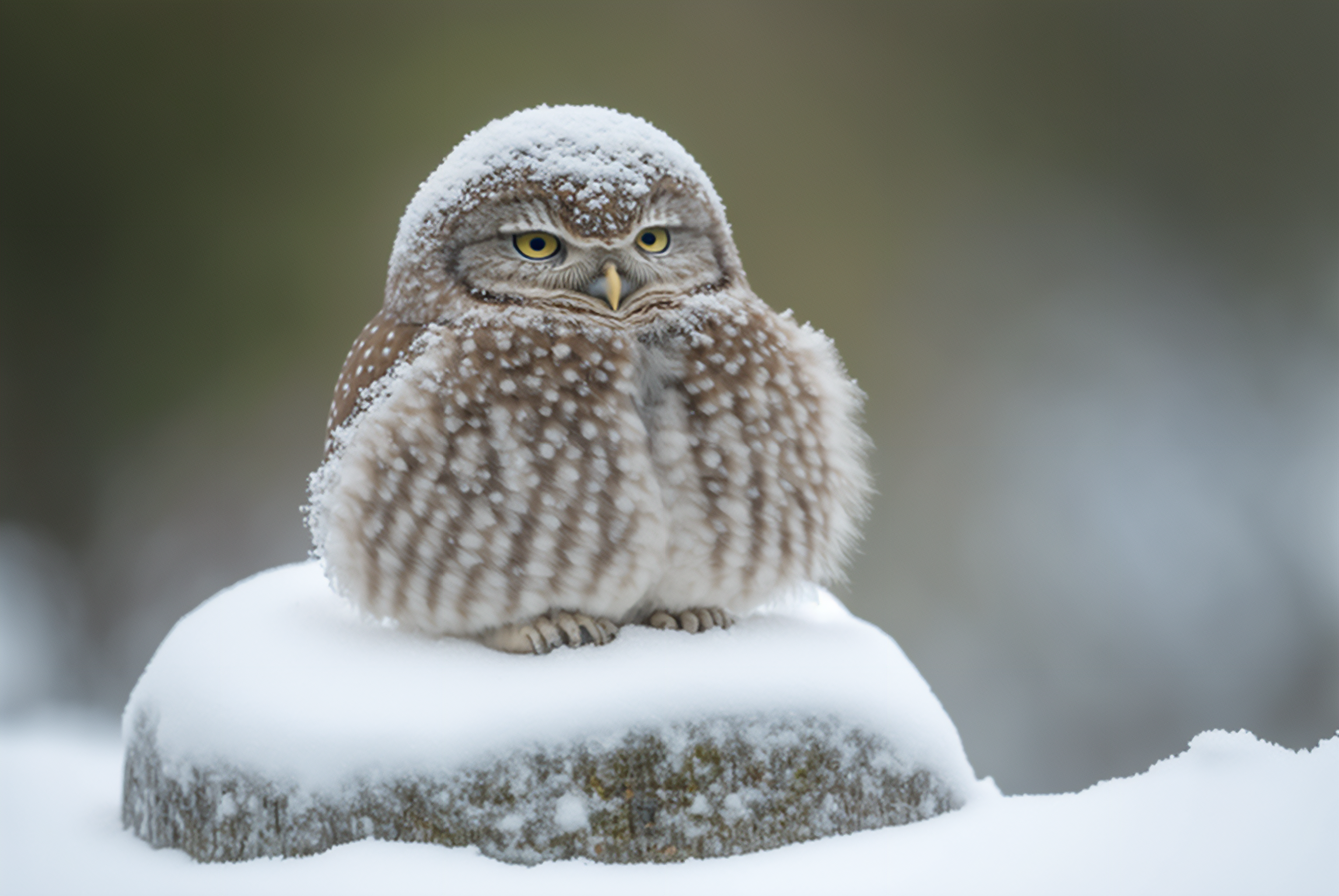 Ai Art Winter Snow Frost Owl Animals 3060x2048