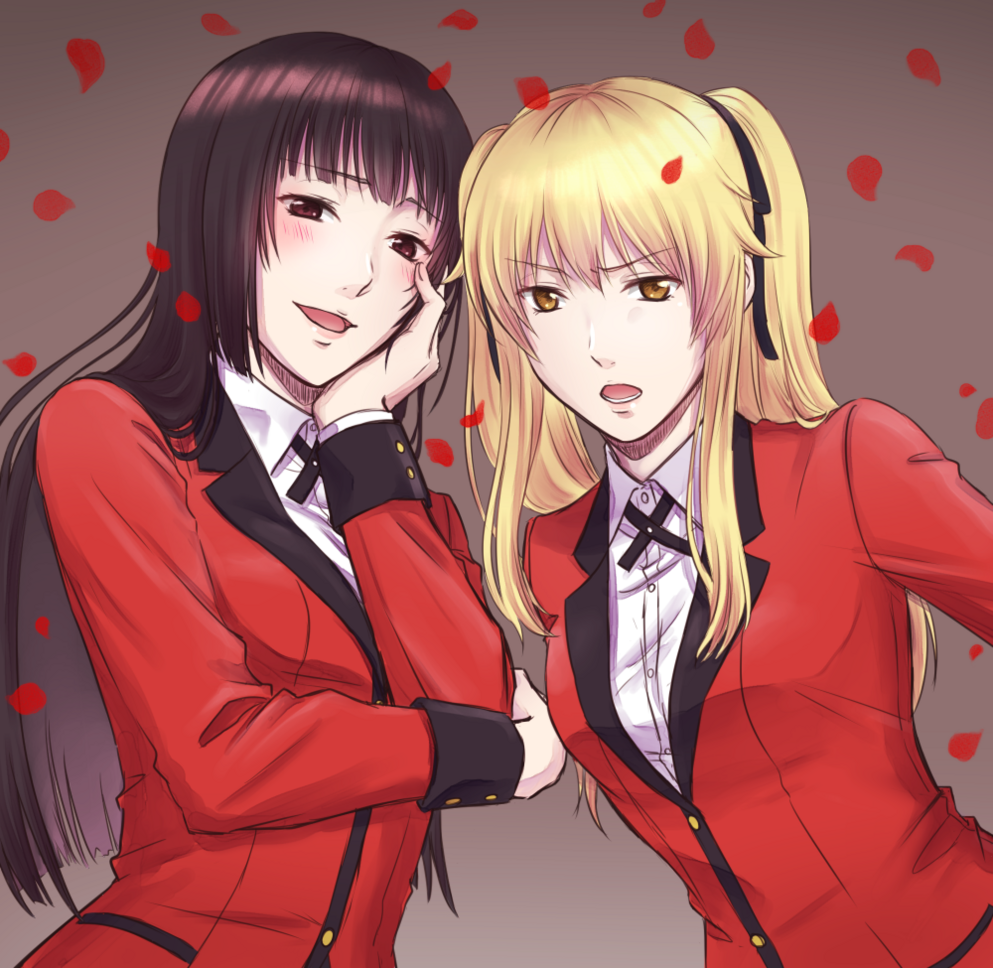 Anime Anime Girls Kakegurui Jabami Yumeko Saotome Meari Long Hair Black Hair Twintails Blonde Two Wo 2000x1950