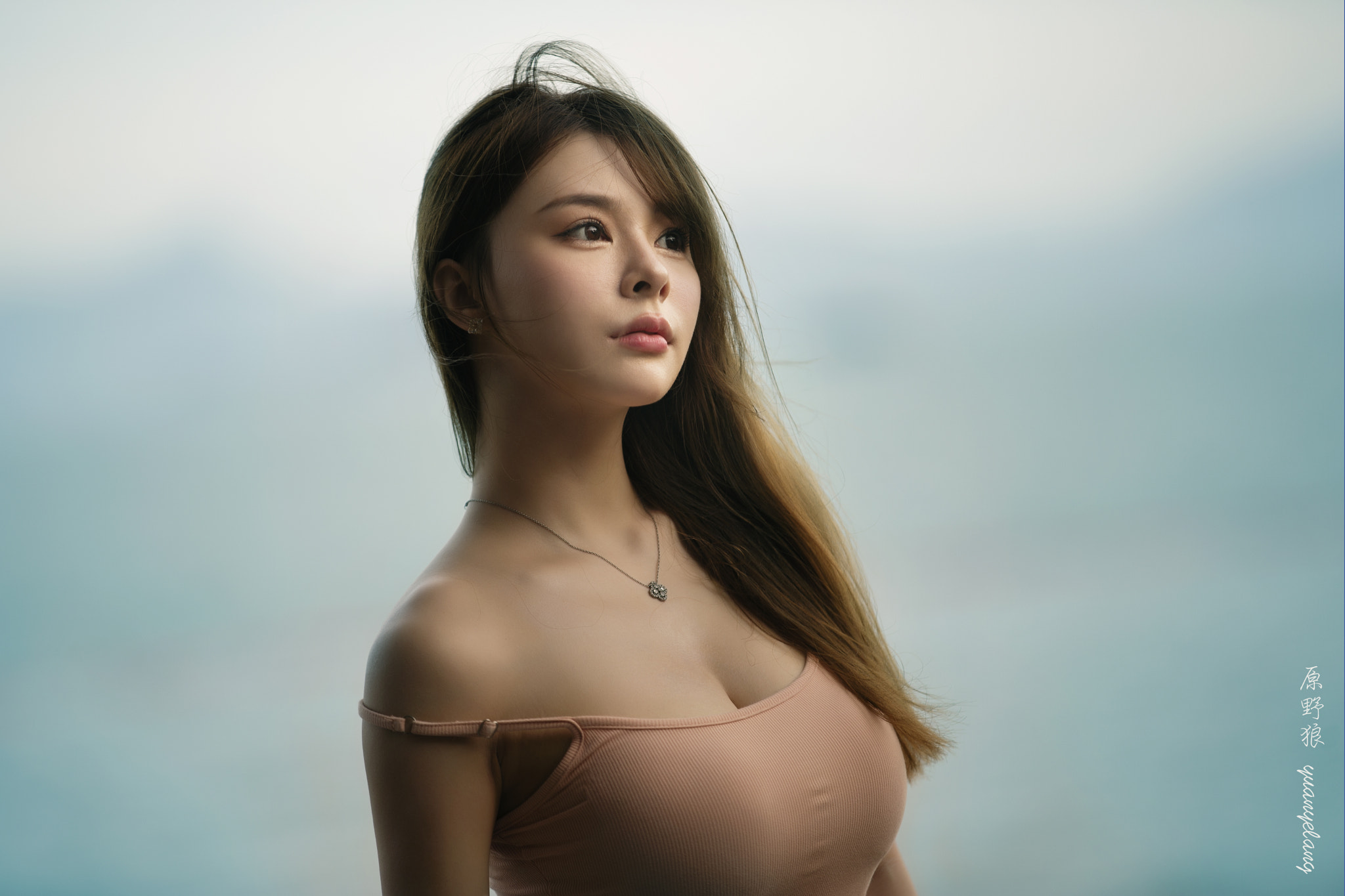 Yuan Yelang Women Asian Brunette Long Hair Brown Clothing Necklace Looking Away Makeup Eyeliner Simp 2048x1365