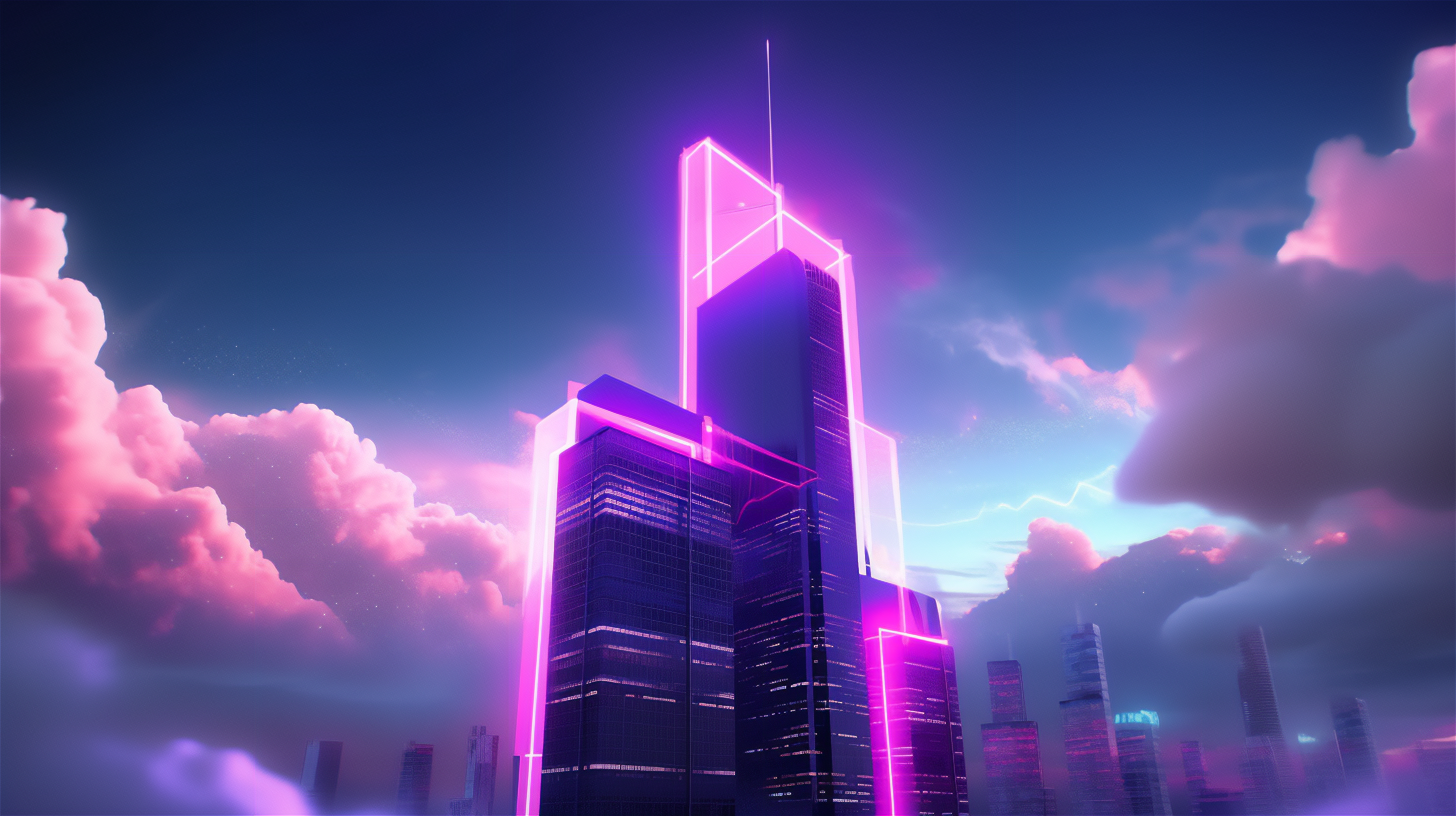 Ai Art Science Fiction Skyscraper Clouds Skyline Purple Building Sky 2912x1632