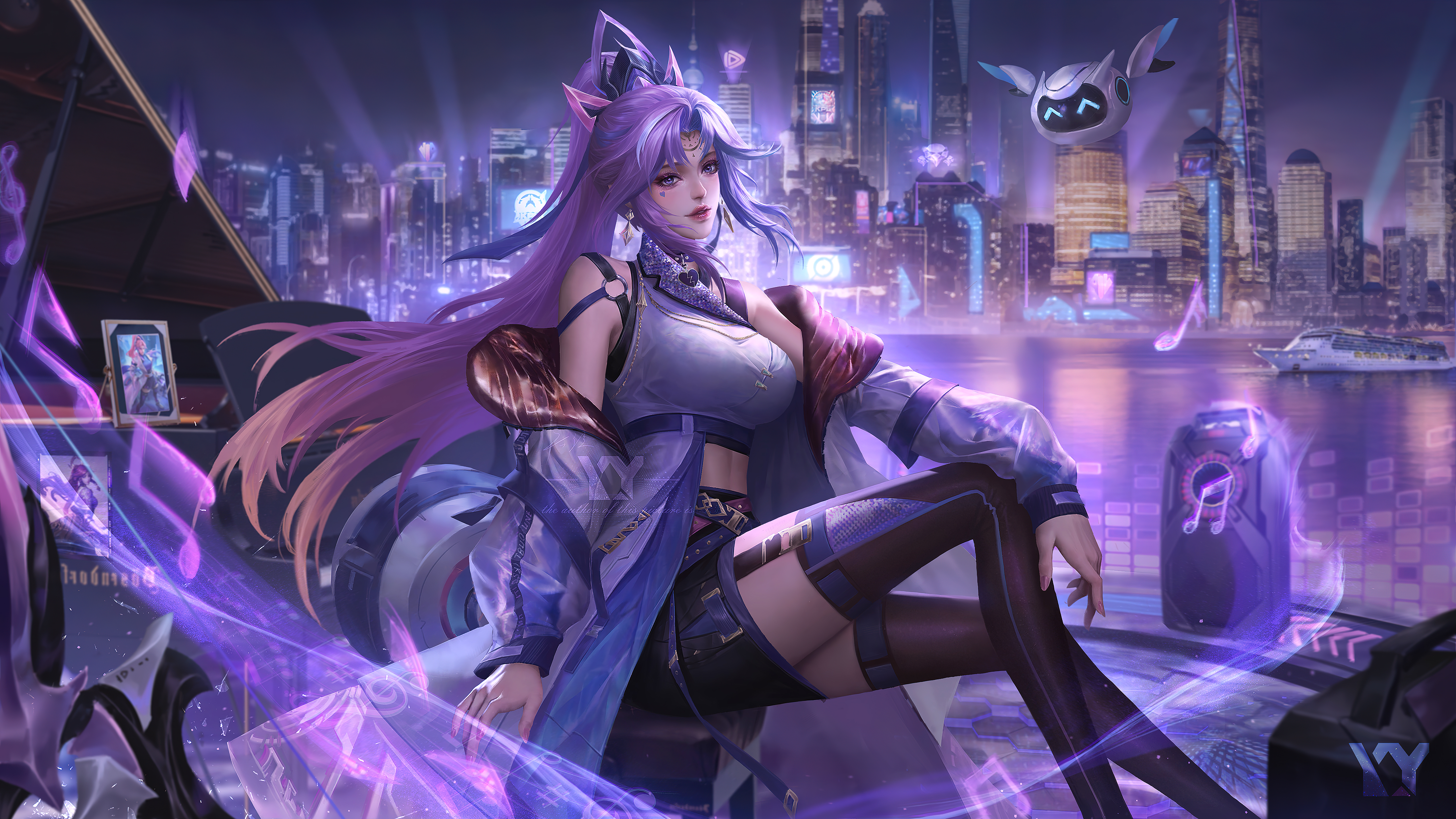Honor Of Kings Video Game Characters Video Game Girls Purple Hair Musical Notes 5118x2880