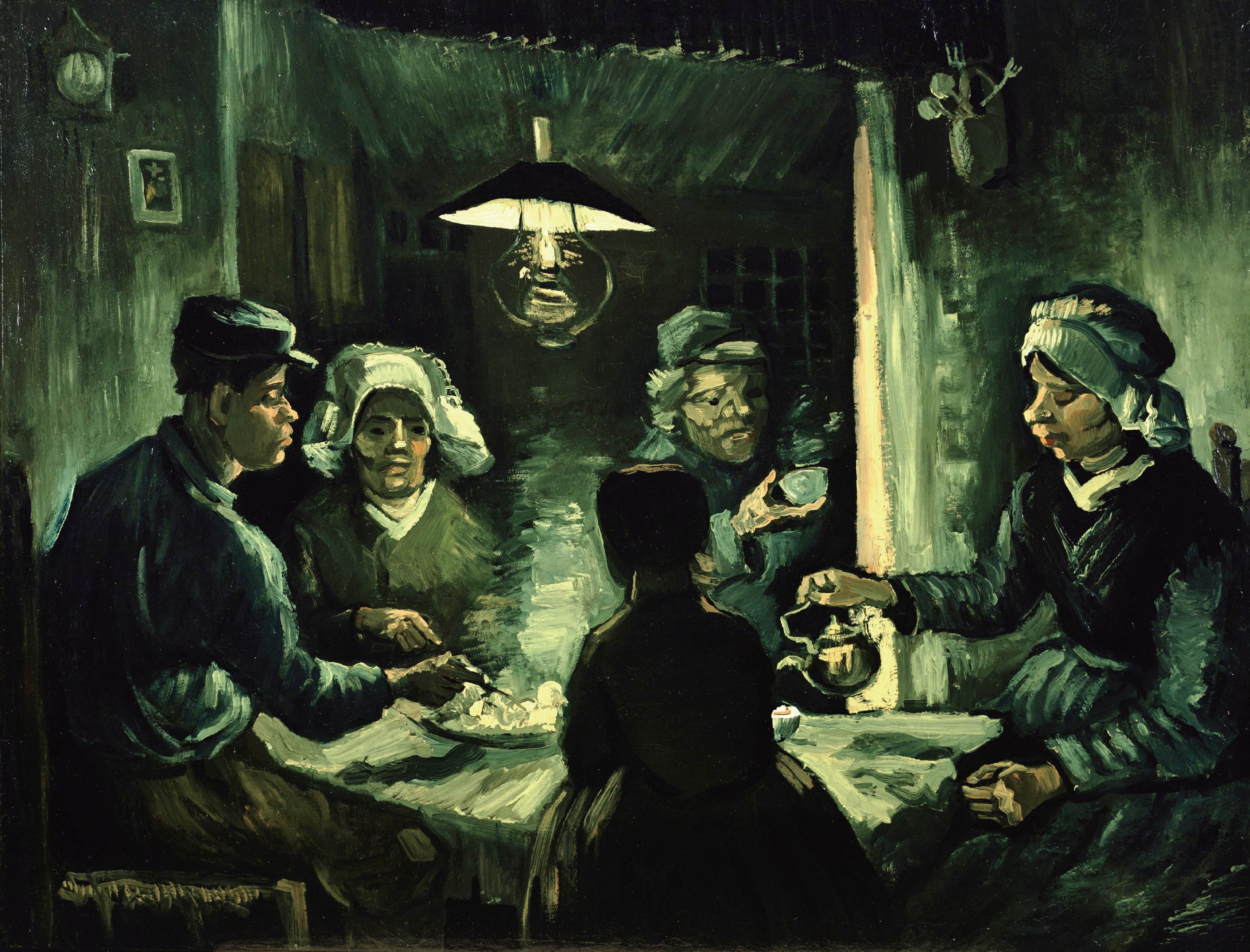 Oil On Canvas Oil Painting Vincent Van Gogh Men Women Sitting Artwork Classical Art Table Hat 2882x2194