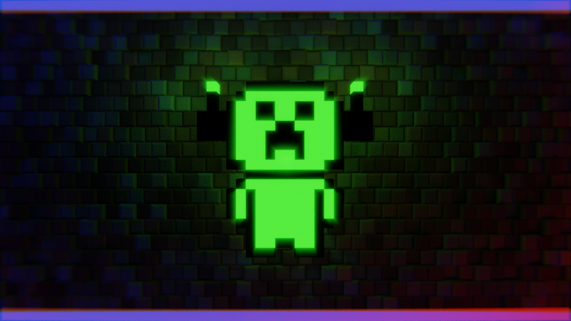 Minecraft Minecraft Dungeons Creeper Green Neon 3D Blocks Headphones Video Games Video Game Characte 1920x1080