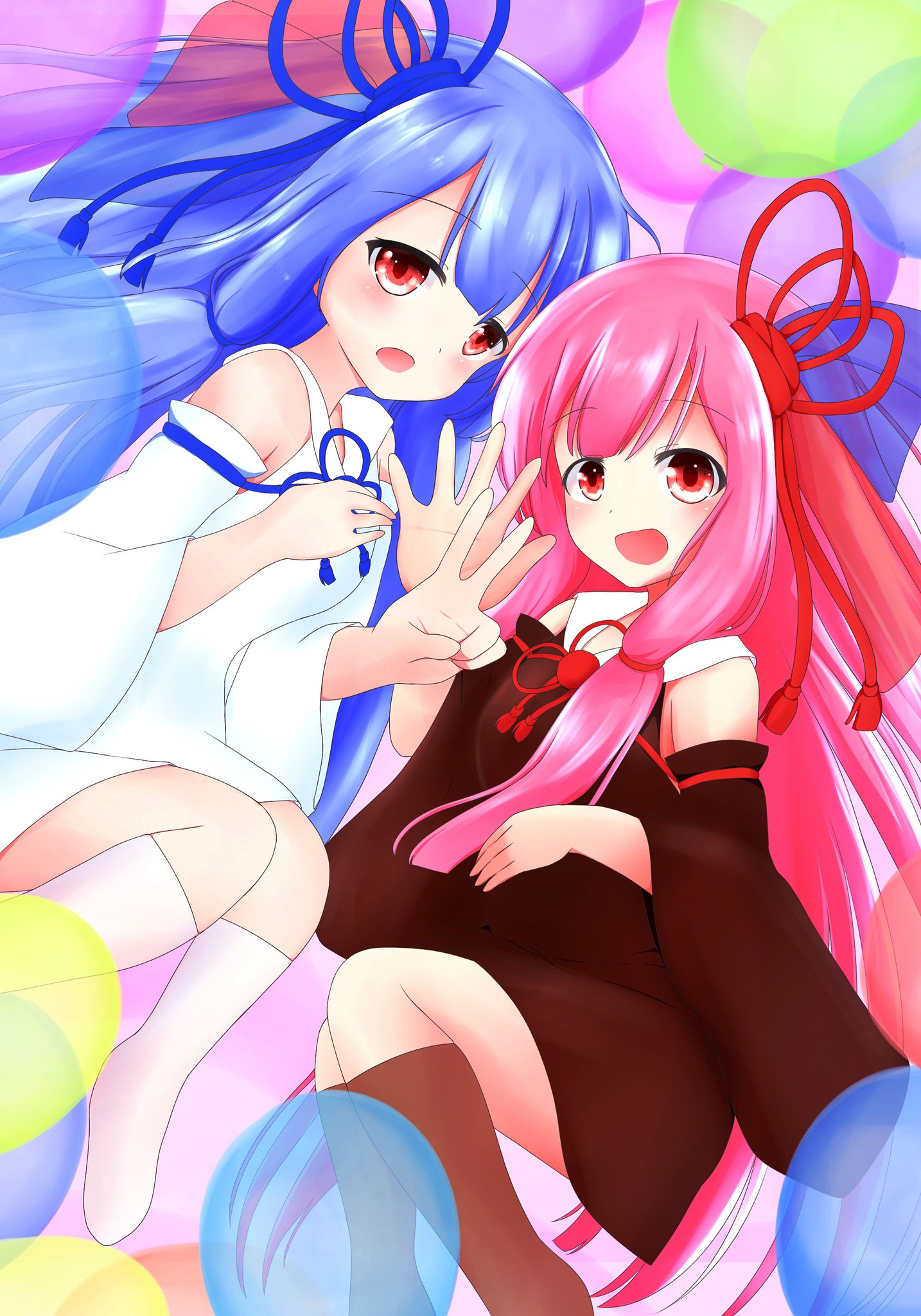Anime Anime Girls Voiceroid Kotonoha Akane Kotonoha Aoi Long Hair Pink Hair Blue Hair Twins Artwork  1434x2048