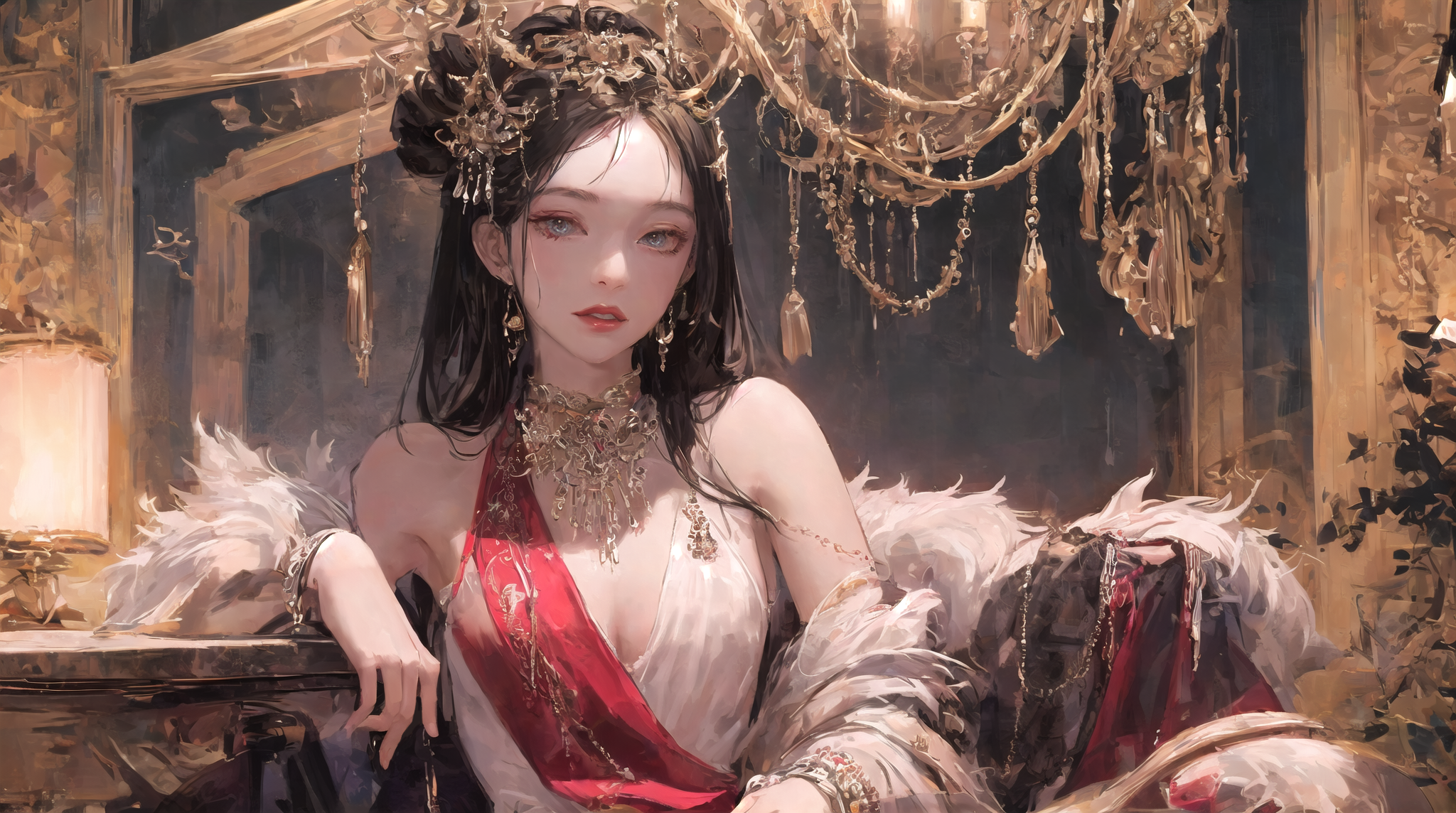 Fantasy Girl Asian Ai Art Baroque 2048x1144