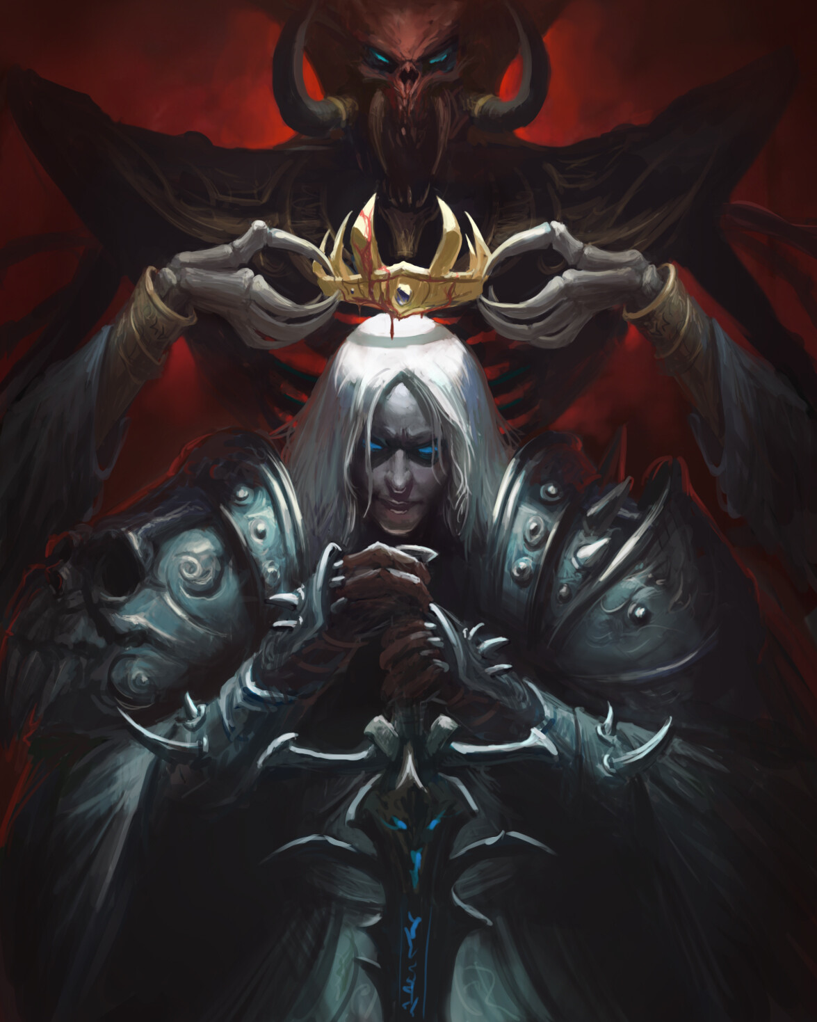Crown Sword Arthas Menethil Lich King Vertical Armor World Of Warcraft 1175x1469