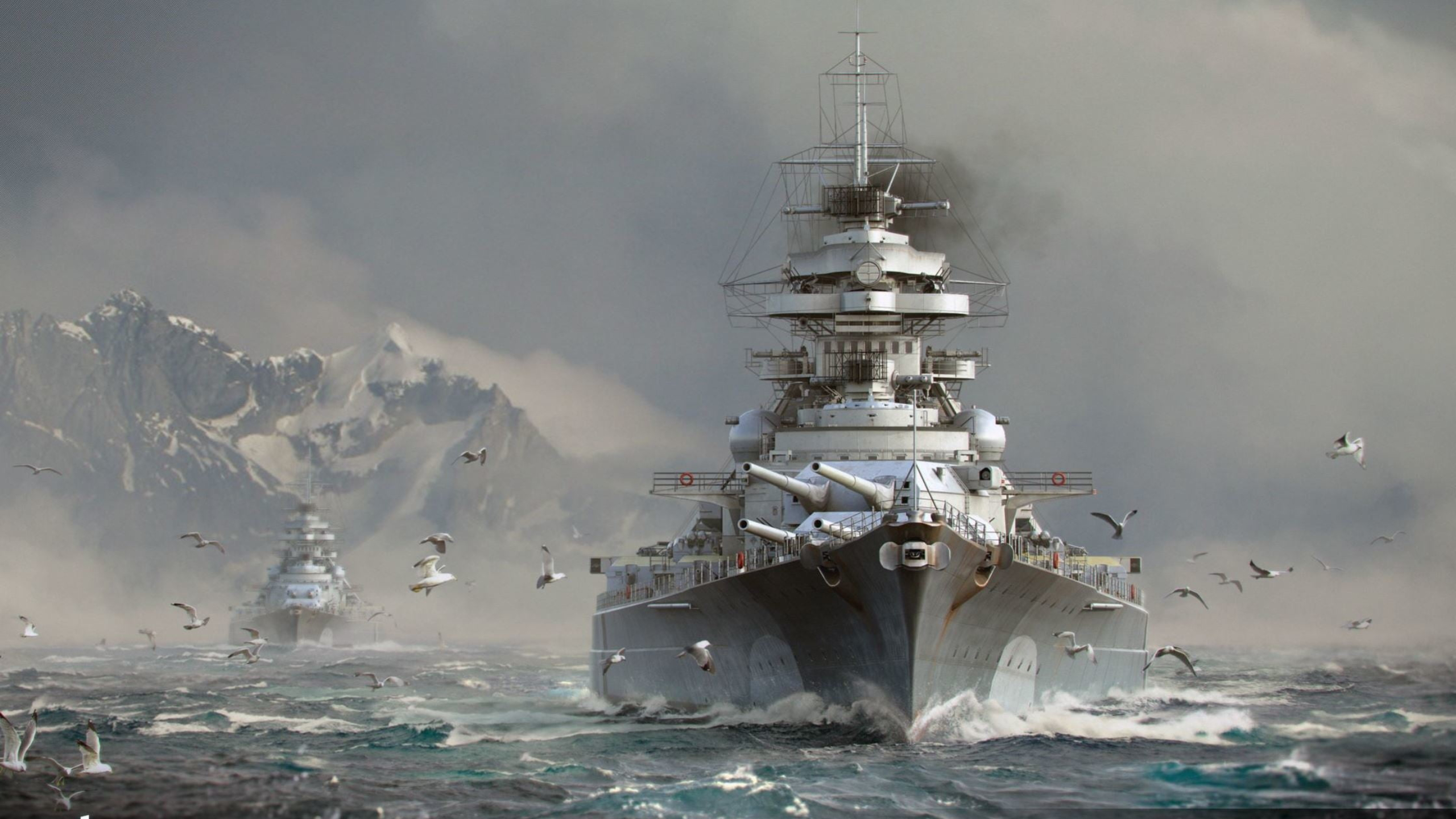 World Of Warships Bismarck Ship Battleship Turrets Armor Naval Guns Tirpitz Water Ship Video Games P 2560x1440