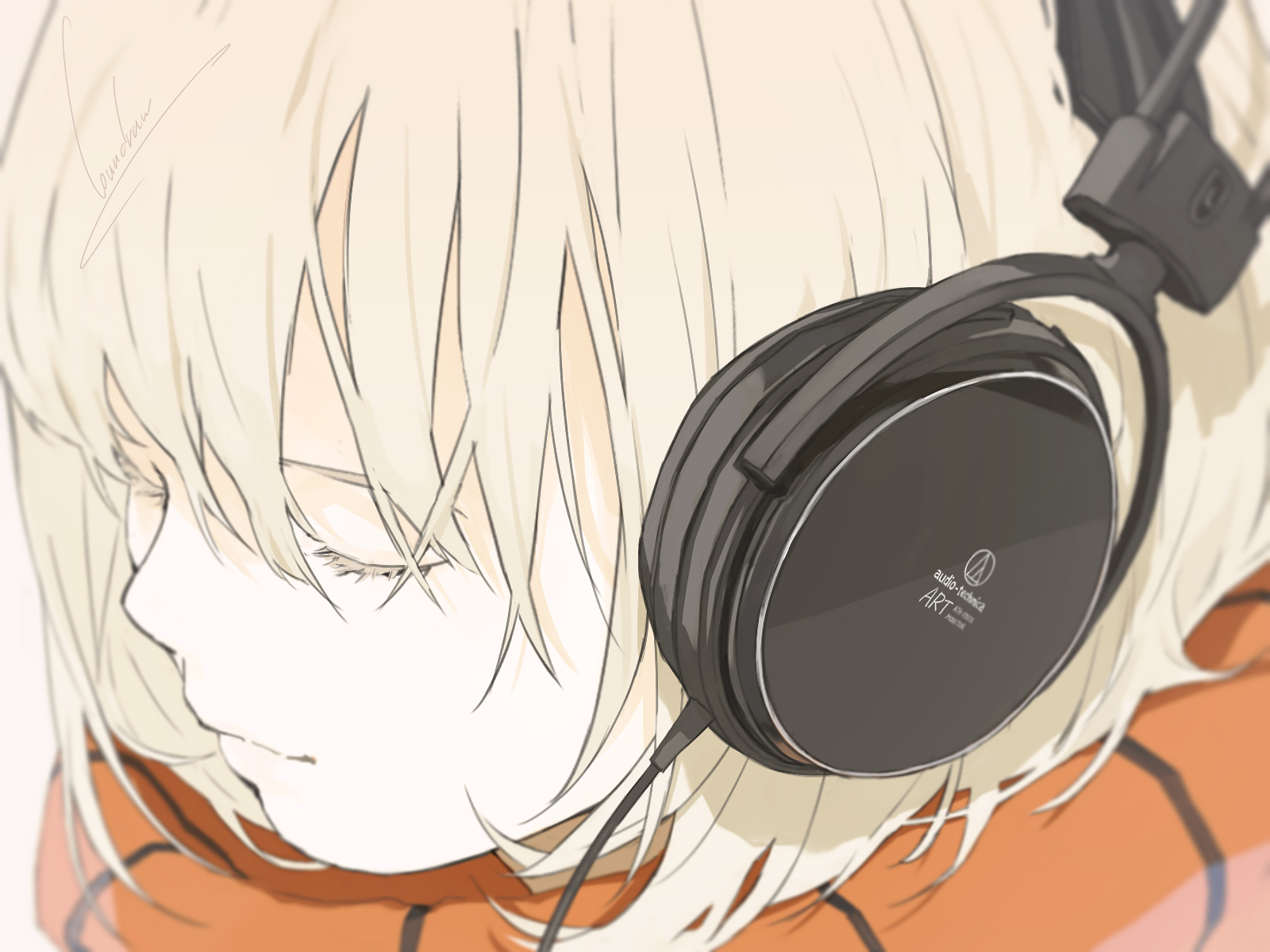 Loundraw Anime Girls Gray Hair Headphones Closed Eyes 1600x1200