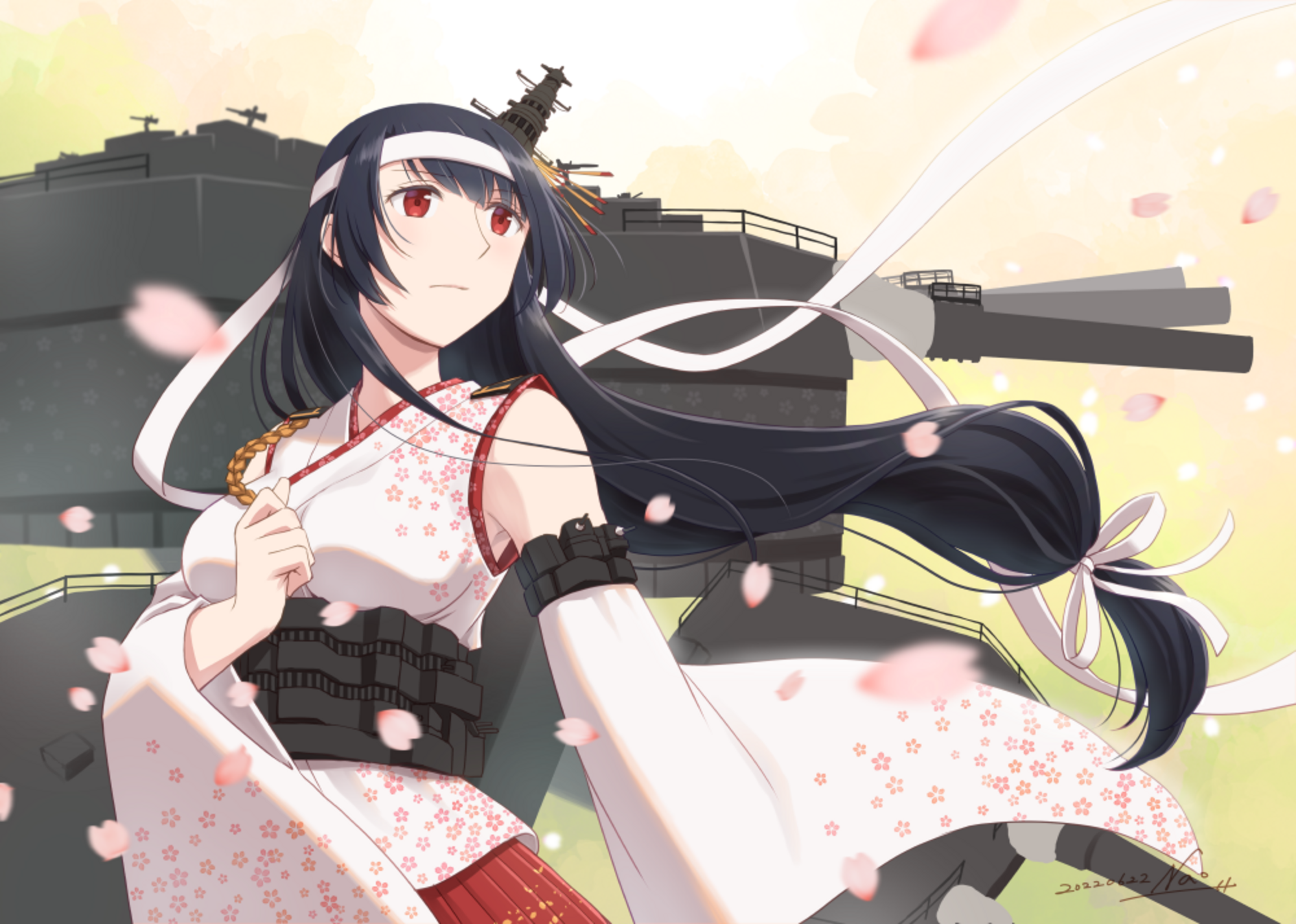 Anime Anime Girls Kantai Collection Fusou KanColle Long Hair Black Hair Japanese Clothes Solo Artwor 2000x1426