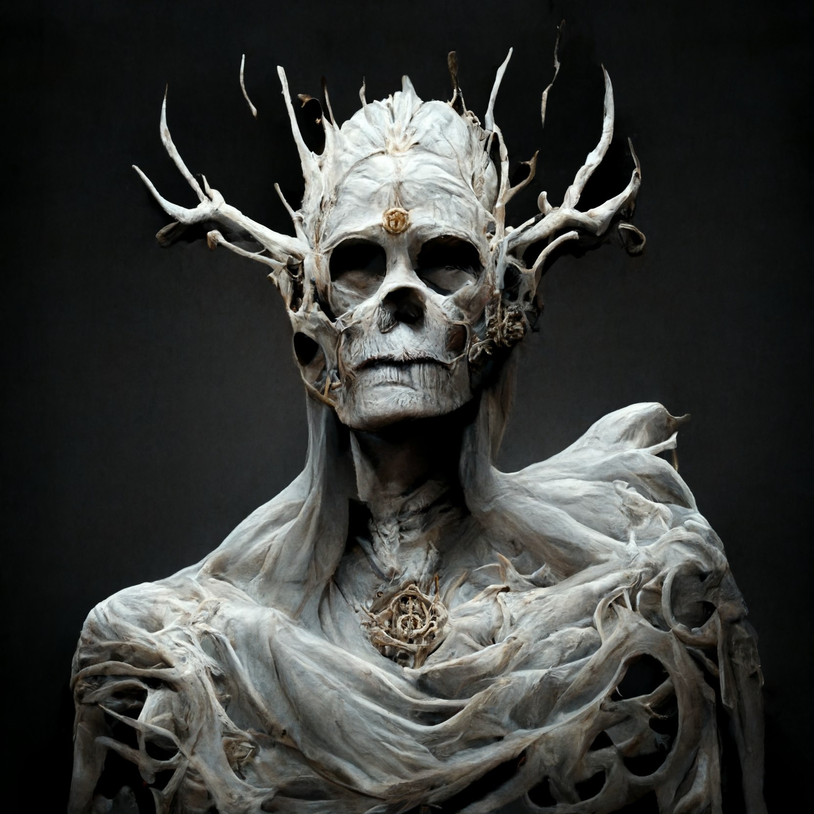 Bone Druid Skull Dark Digital Art Neural Network Fantasy Art 1664x1664