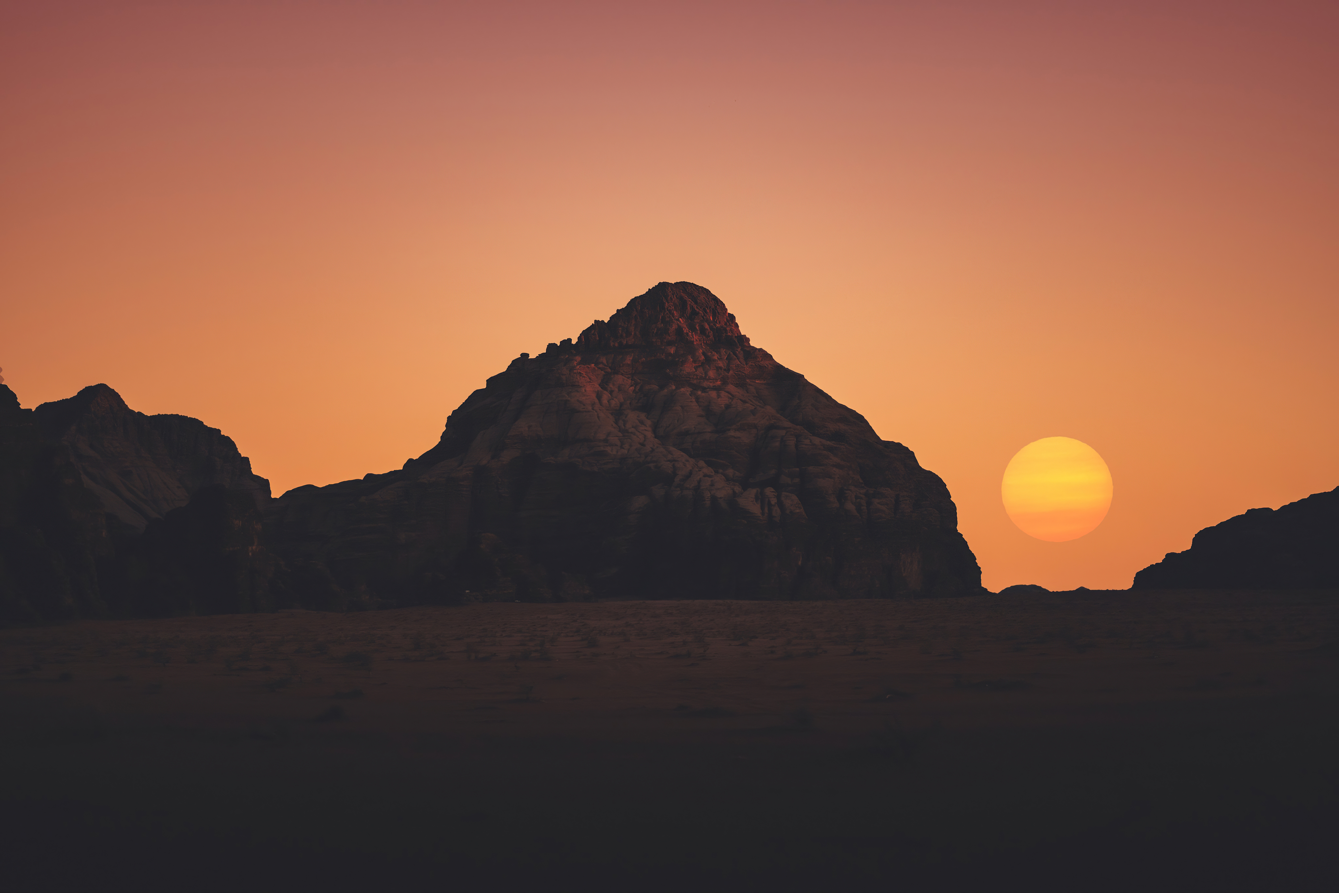 Nature Landscape Sunset Sun Desert Rocks Mountains Sky 5120x3414