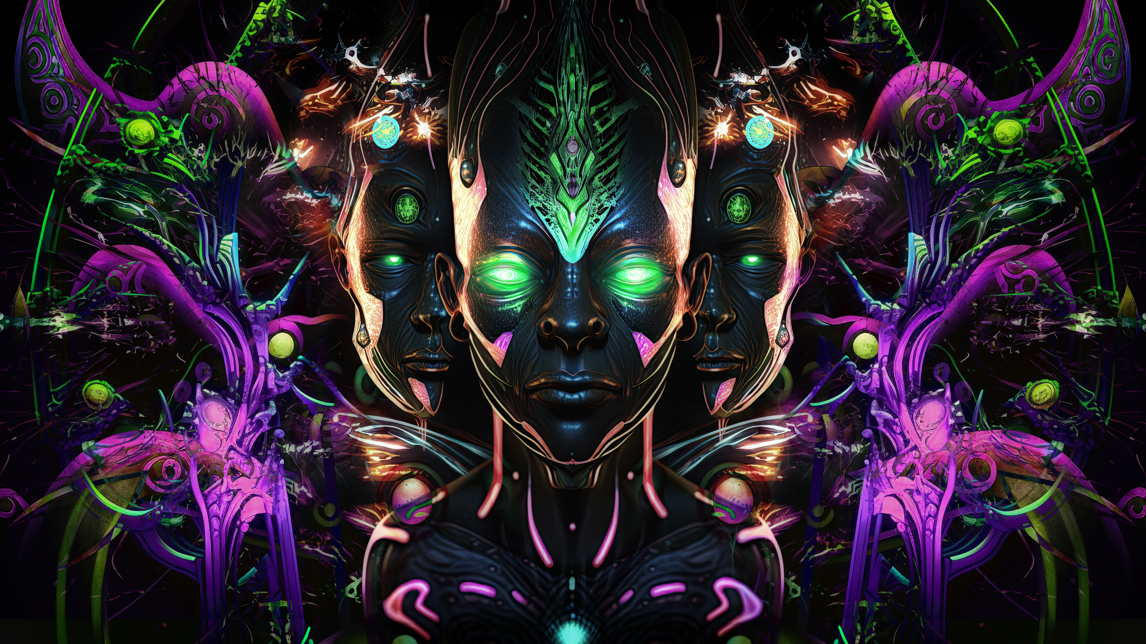Aliens Trippy Colorful Digital Art 3642x2048