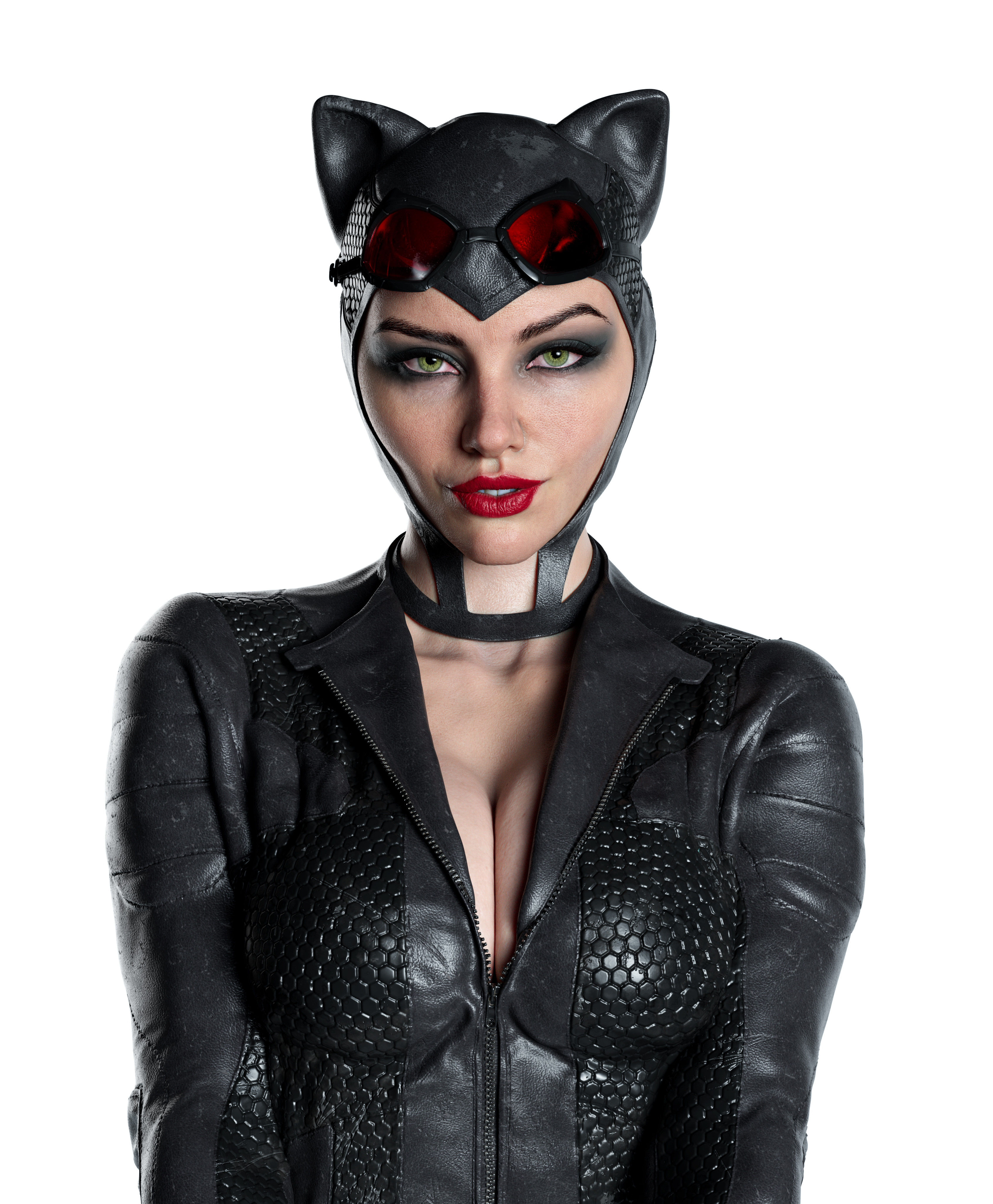 Artwork Digital Art Women Catwoman Mask Red Lipstick Looking At Viewer White Background Simple Backg 3380x4096