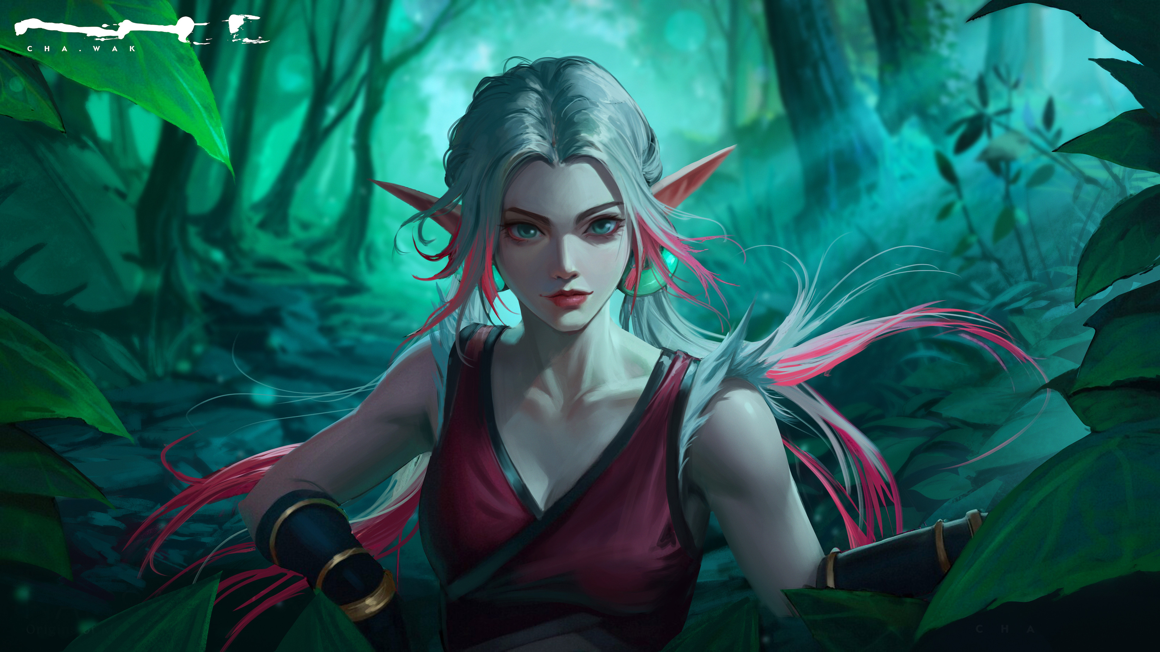 Digital Art Artwork Illustration Women Fantasy Art Fantasy Girl Pointy Ears Long Hair Forest 4K Natu 3840x2160