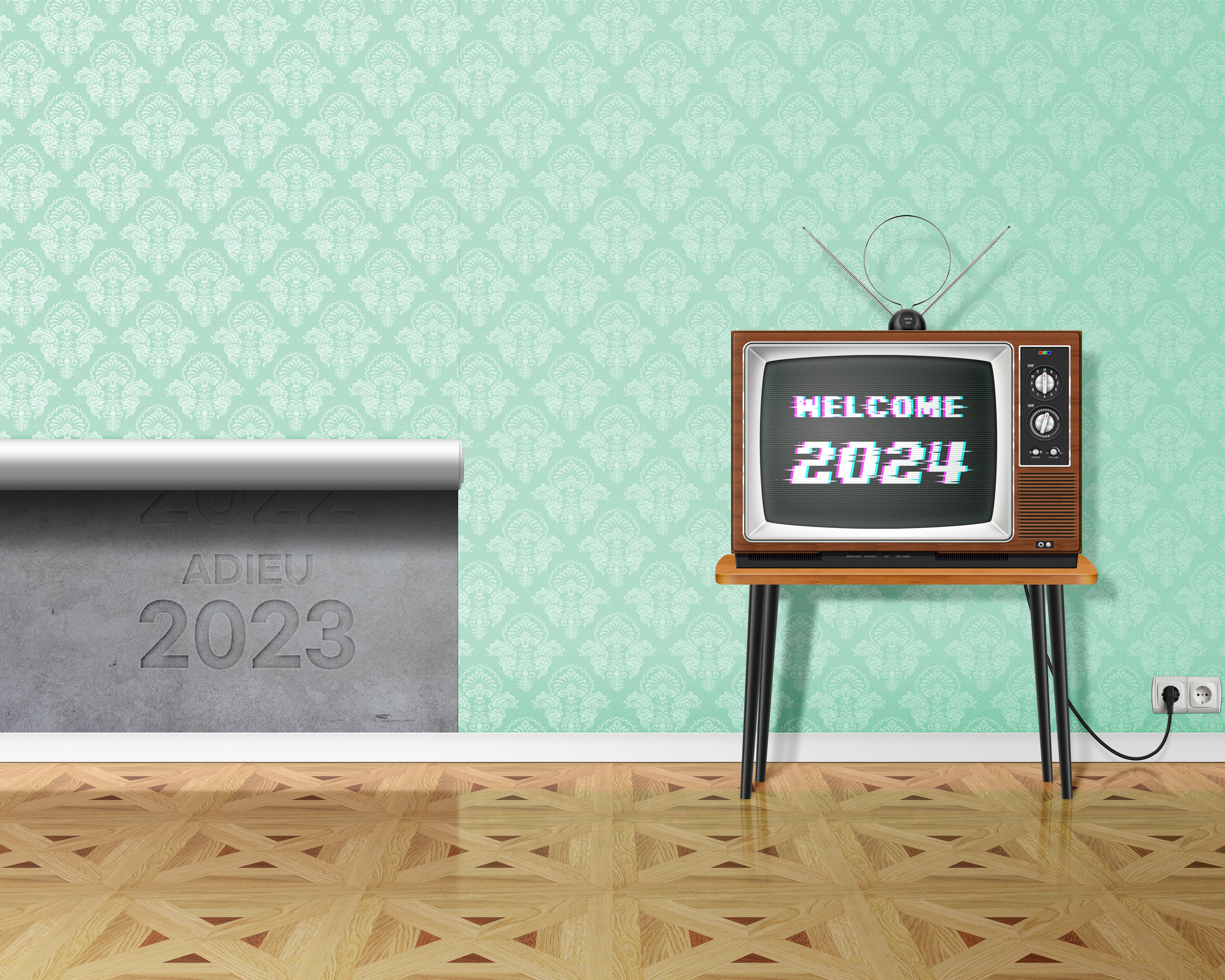 2024 Year New Year TV Television Sets Still Life Room Simple Background Minimalism 5000x4000