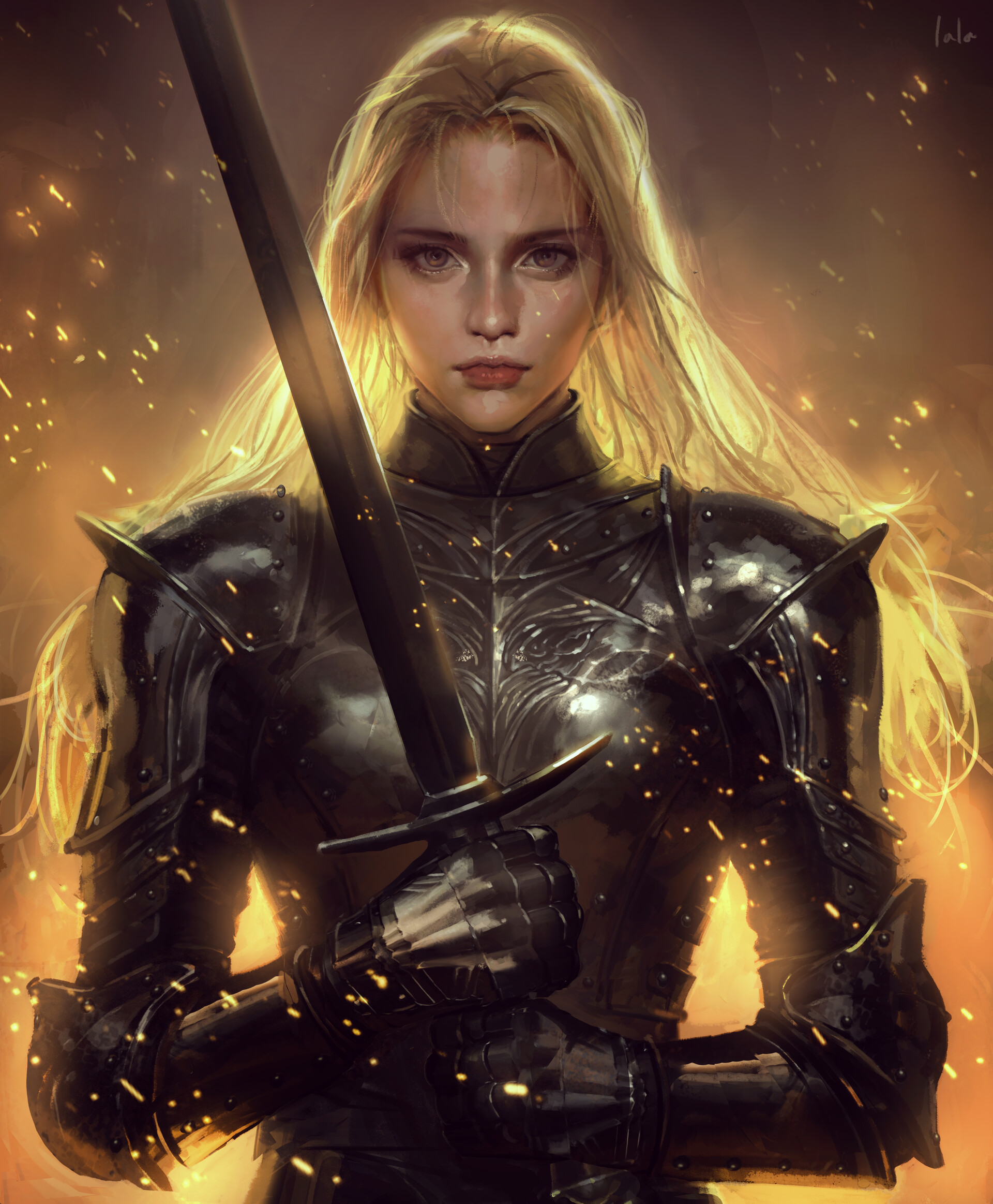 Digital Art Artwork Illustration Women Long Hair Blonde Medieval Armor Women With Swords Fantasy Art 1920x2326