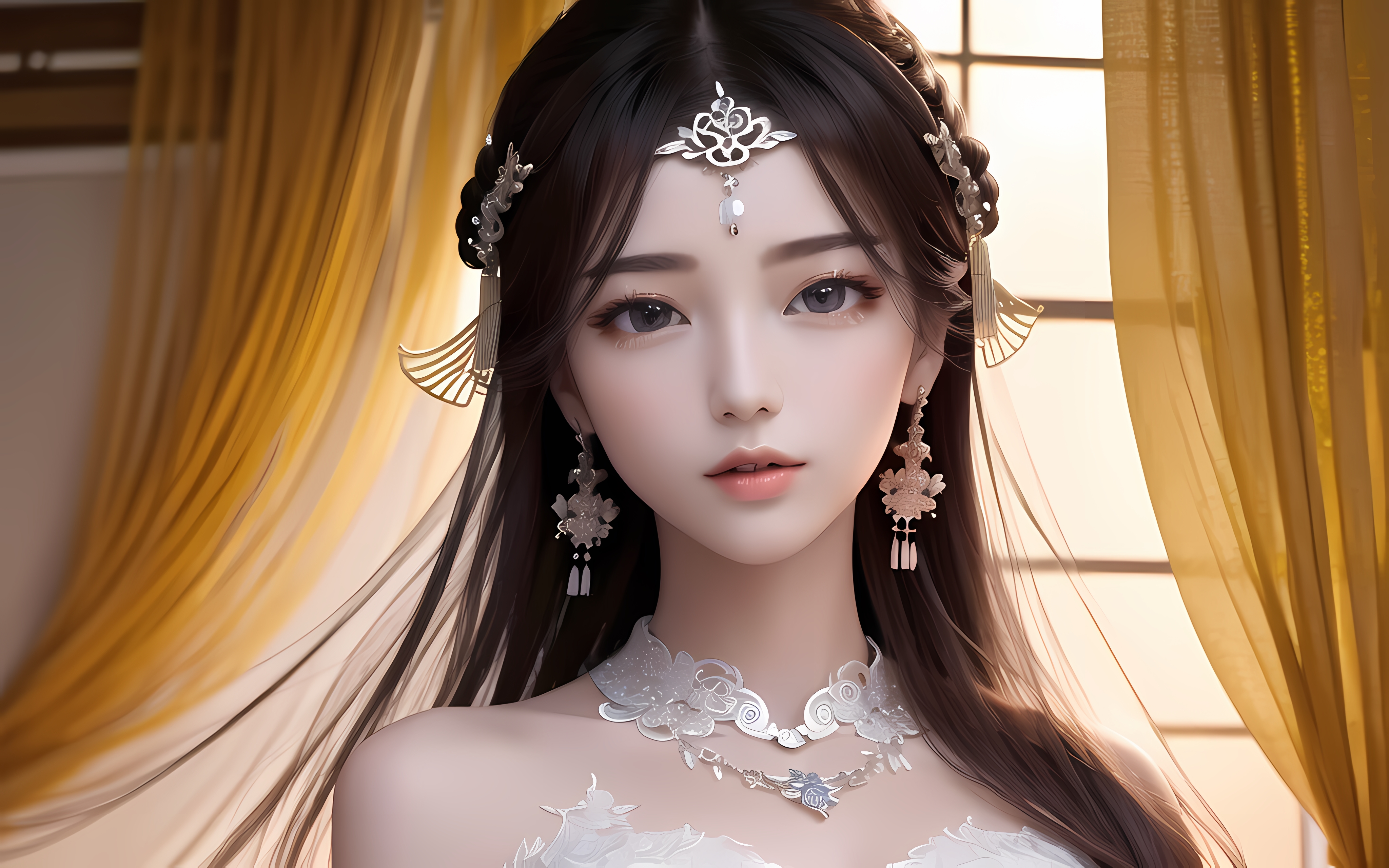 2 5D Necklace Black Eyes Ai Art Model From Xiaolxl Choker Asian Women 4096x2560