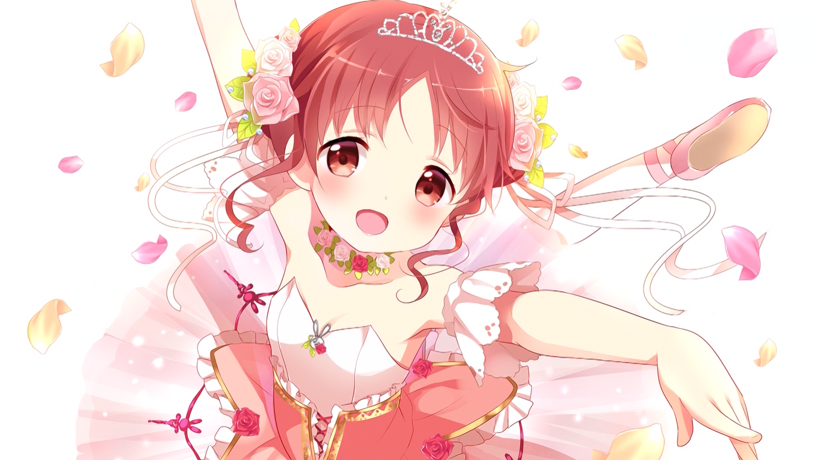 Anime Anime Girls Gochuumon Wa Usagi Desu Ka Dress Petals Tiaras Looking At Viewer Blushing Dancing  1600x899