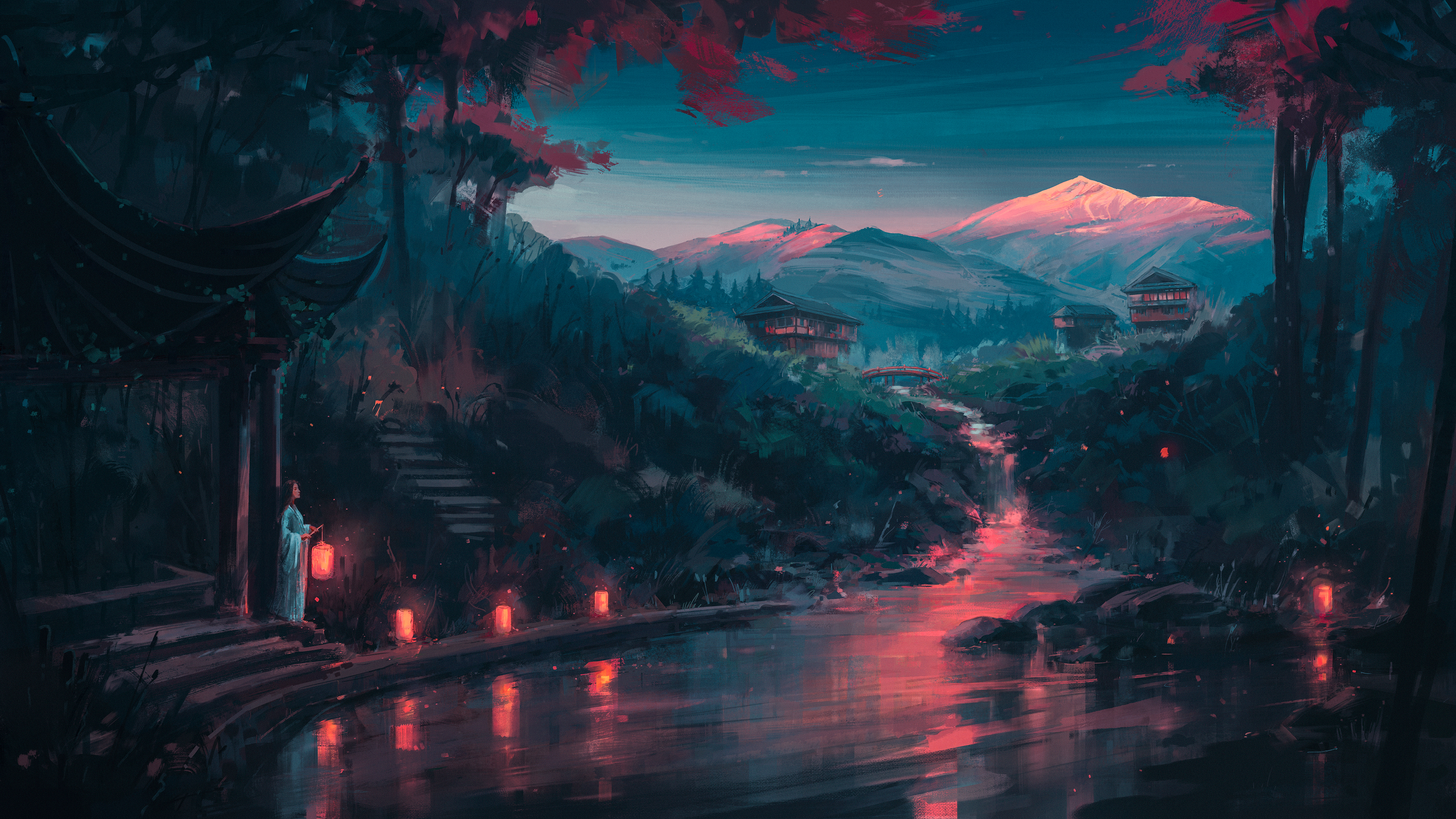 Aenami Digital Art Artwork Illustration Painting Landscape Nature Mountains River Reflection Forest  3840x2160