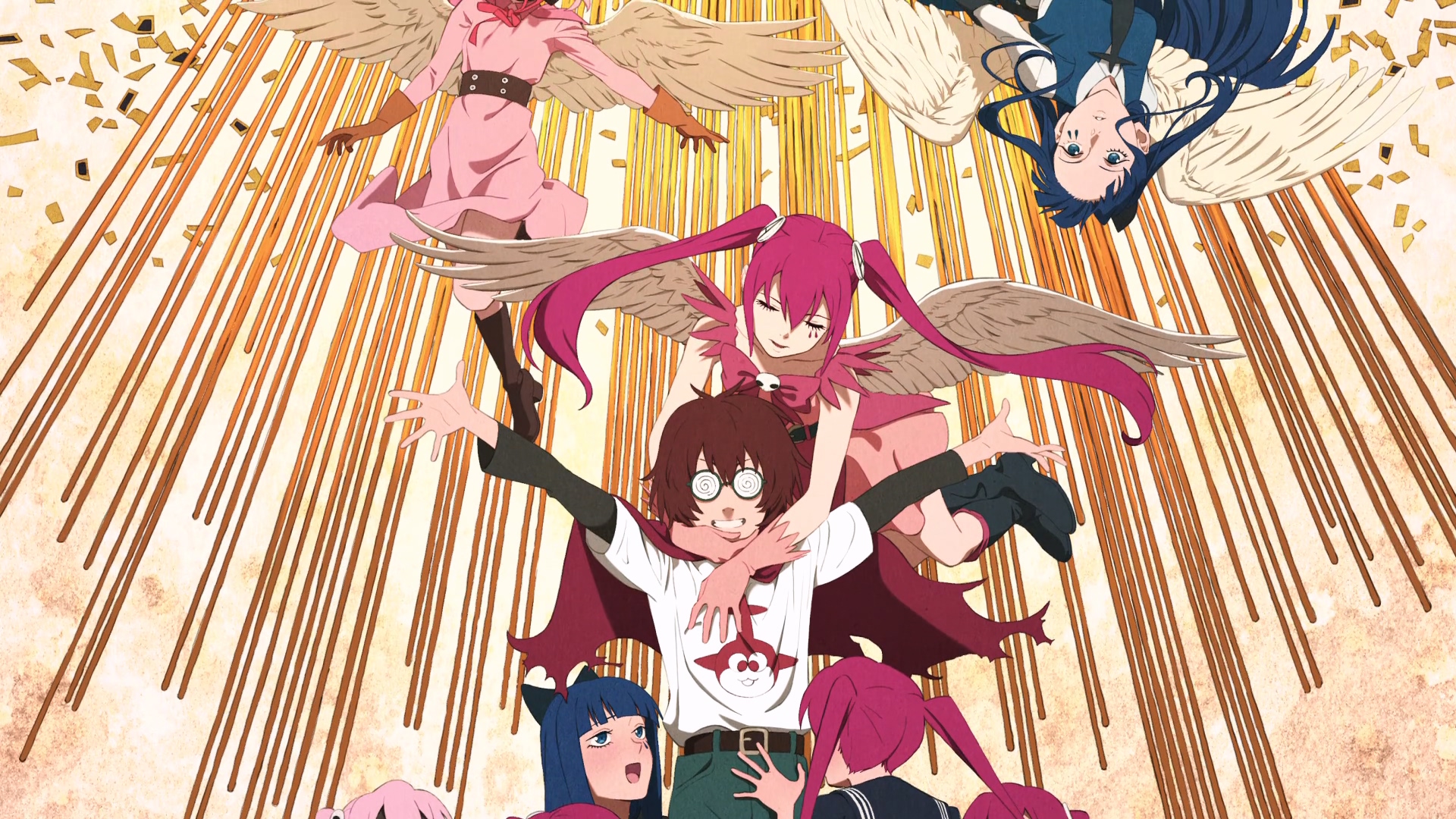 Mahou Shoujo Magical Destroyers Anime Anime Screenshot Anime Girls Anime Boys Wings Closed Eyes Twin 1920x1080