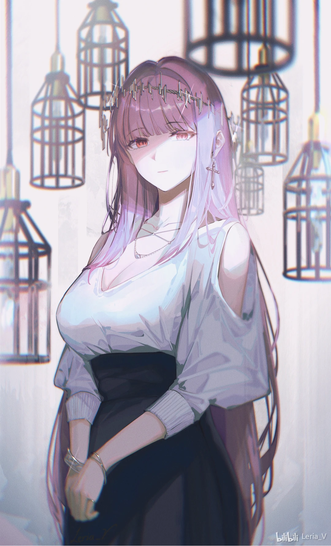 Anime Anime Girls Pink Hair Pink Eyes Cages Necklace Looking At Viewer Long Hair Portrait Display Ea 1080x1782