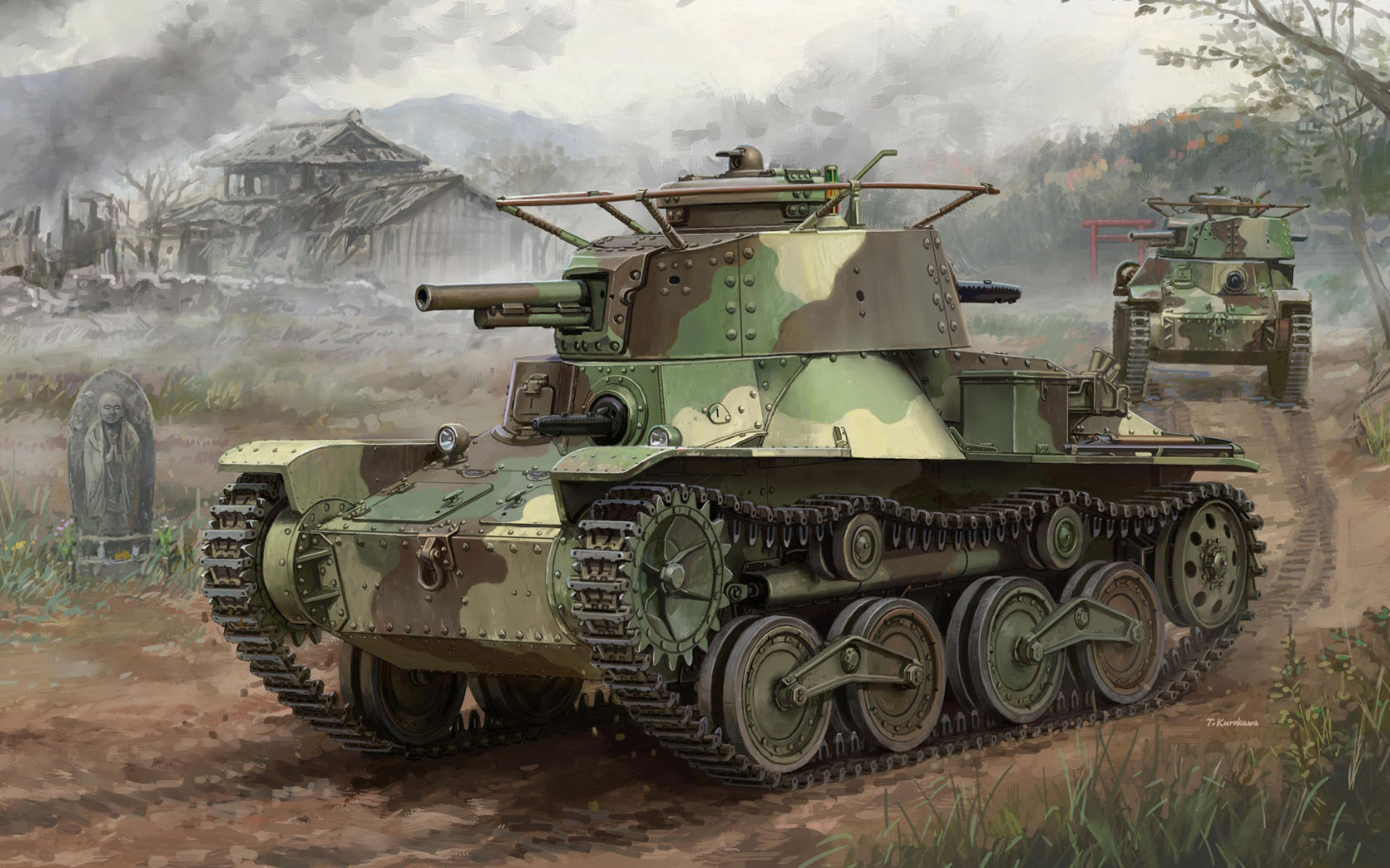 Tank Army Military Military Vehicle Smoke Artwork Path Grass Camouflage 1680x1050