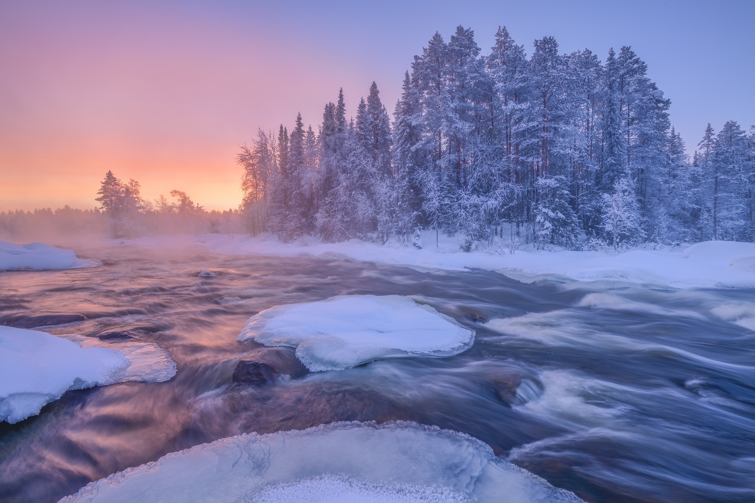 Maxim Evdokimov Landscape Trees Snow Nature Forest Ice River Water Gradient Sky 2560x1707