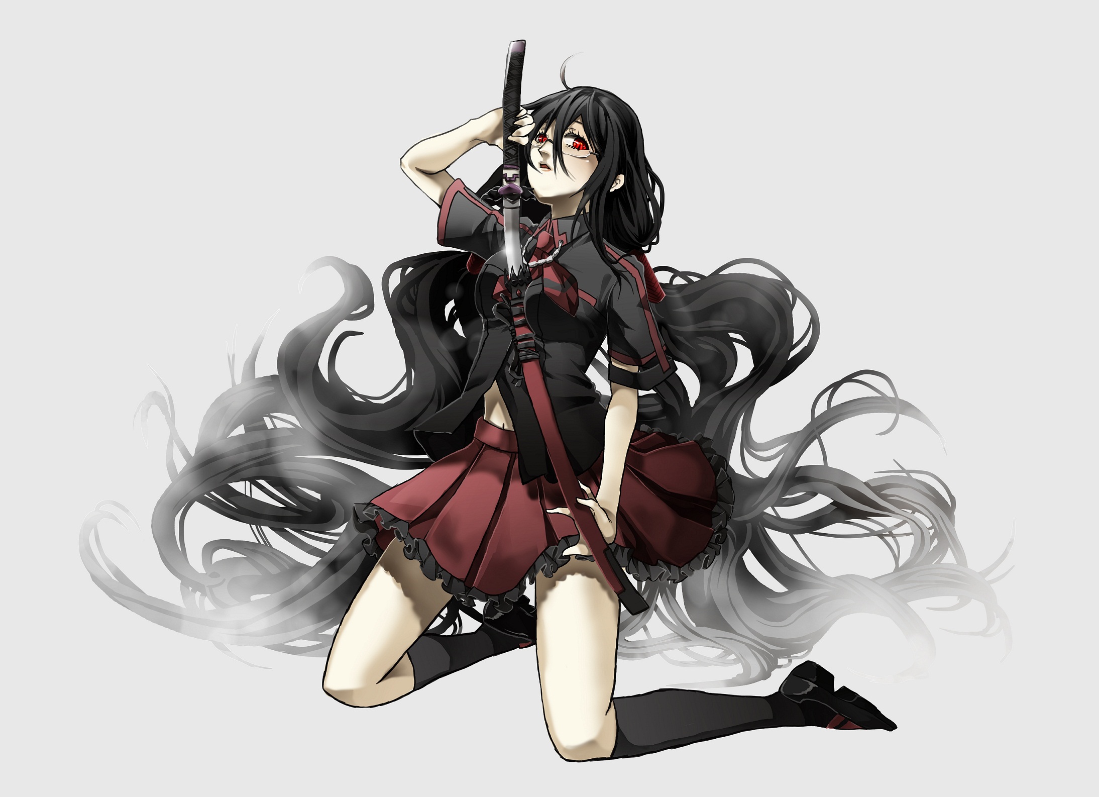 Anime Anime Girls Blood C Kisaragi Saya Long Hair Black Hair Solo Artwork Digital Art Fan Art Katana 2188x1586
