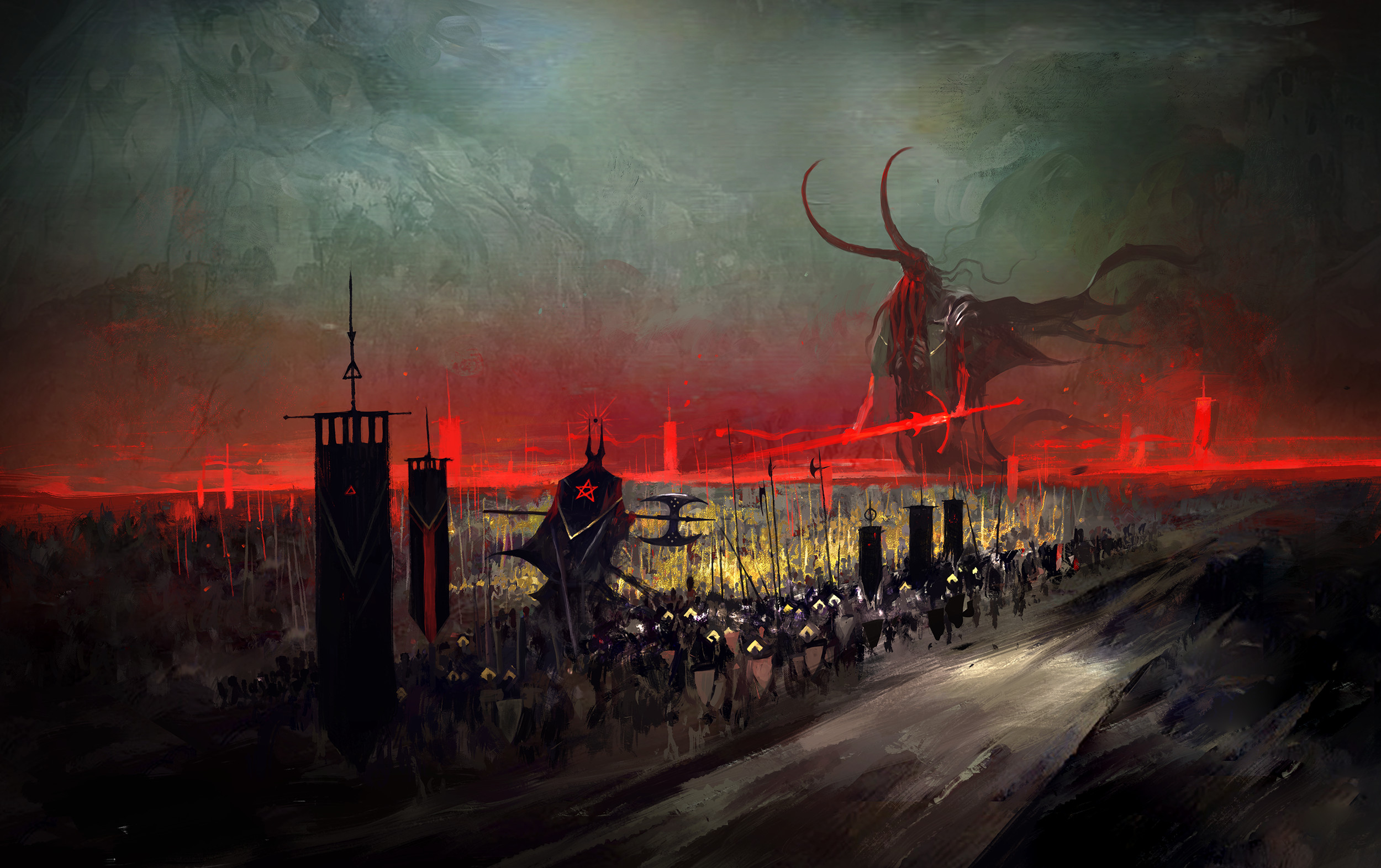 Science Fiction Medevil Deamons Demon Red Fire Army Deity Fantasy Art 2500x1572