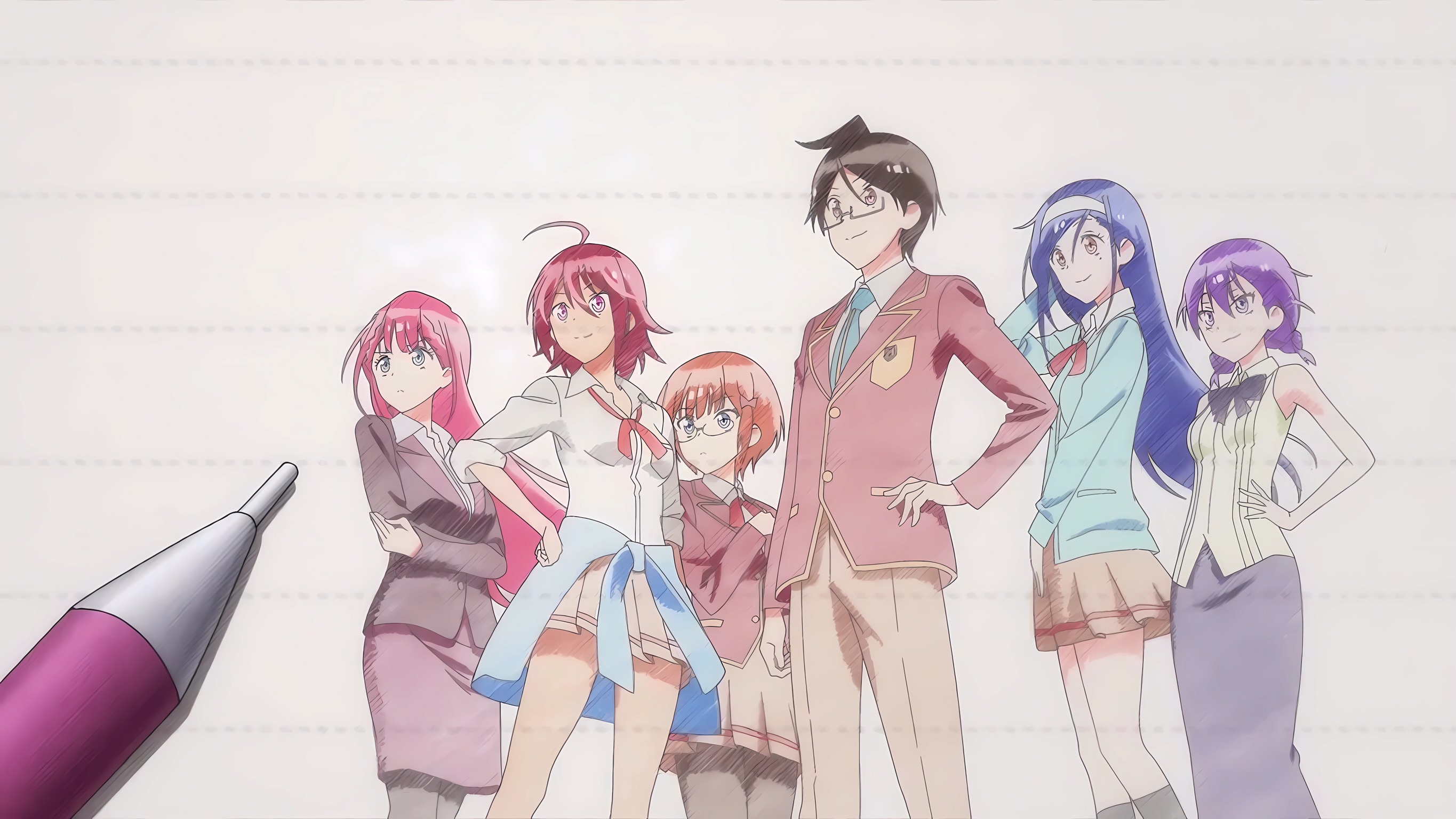 Anime Anime Girls Anime Boys Minimalism White Background Glasses Simple Background Schoolgirl School 2730x1536