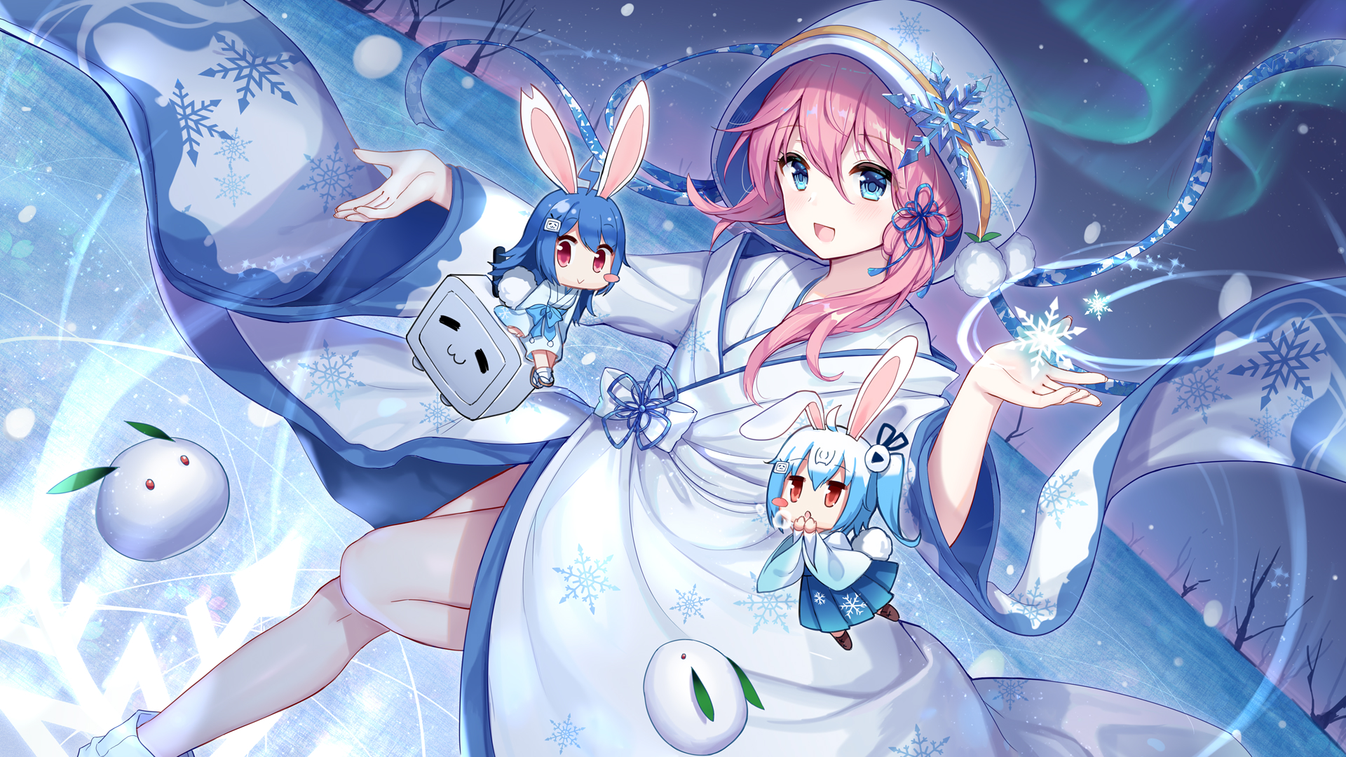Anime Anime Girls Kimono Snowflakes 22 Bilibili 33 Bilibili Bilibili Looking At Viewer Aurorae Bunny 1920x1080