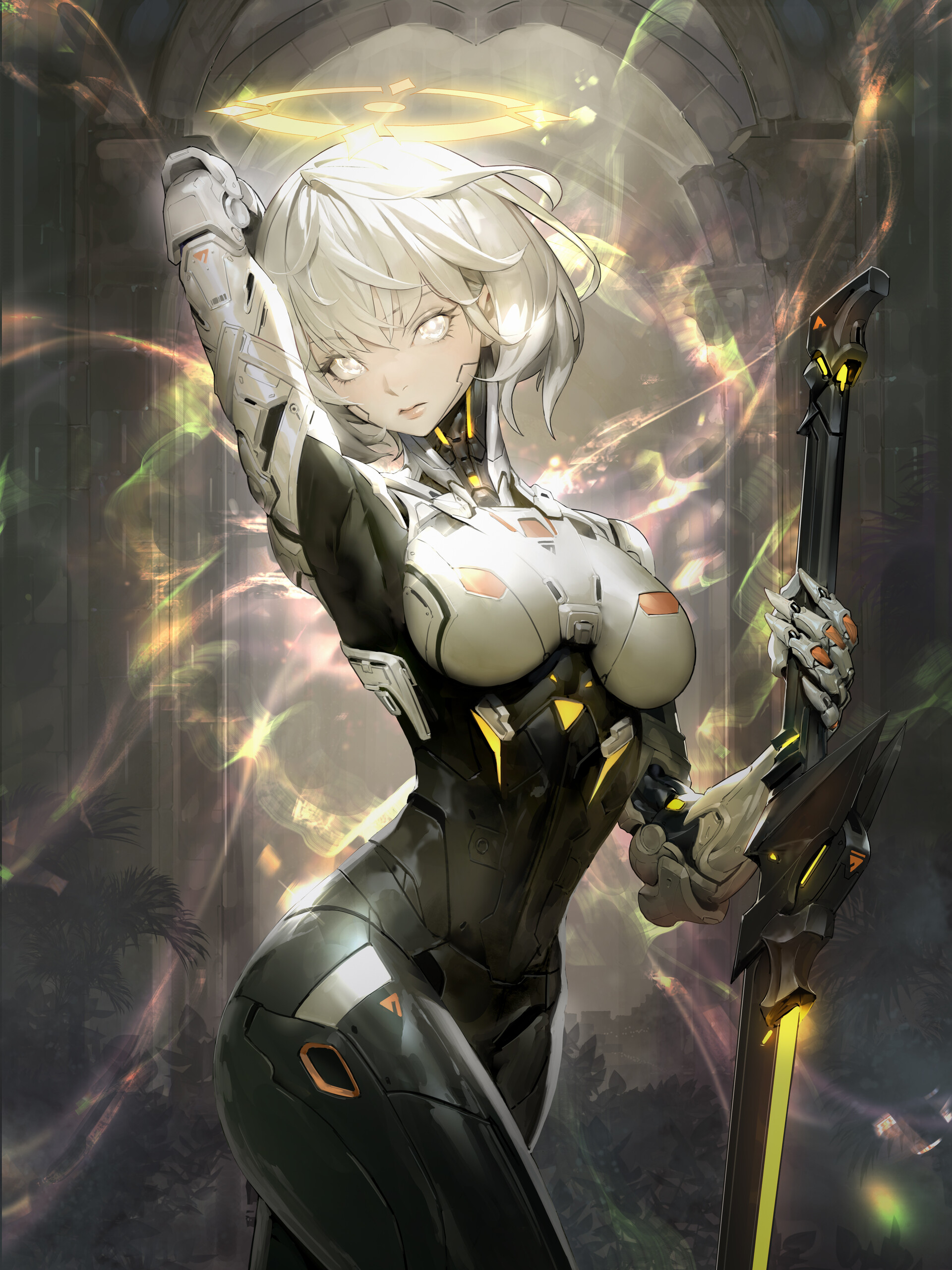 WonJo Jung Drawing Silver Hair Androids Weapon Fantasy Art 1920x2560