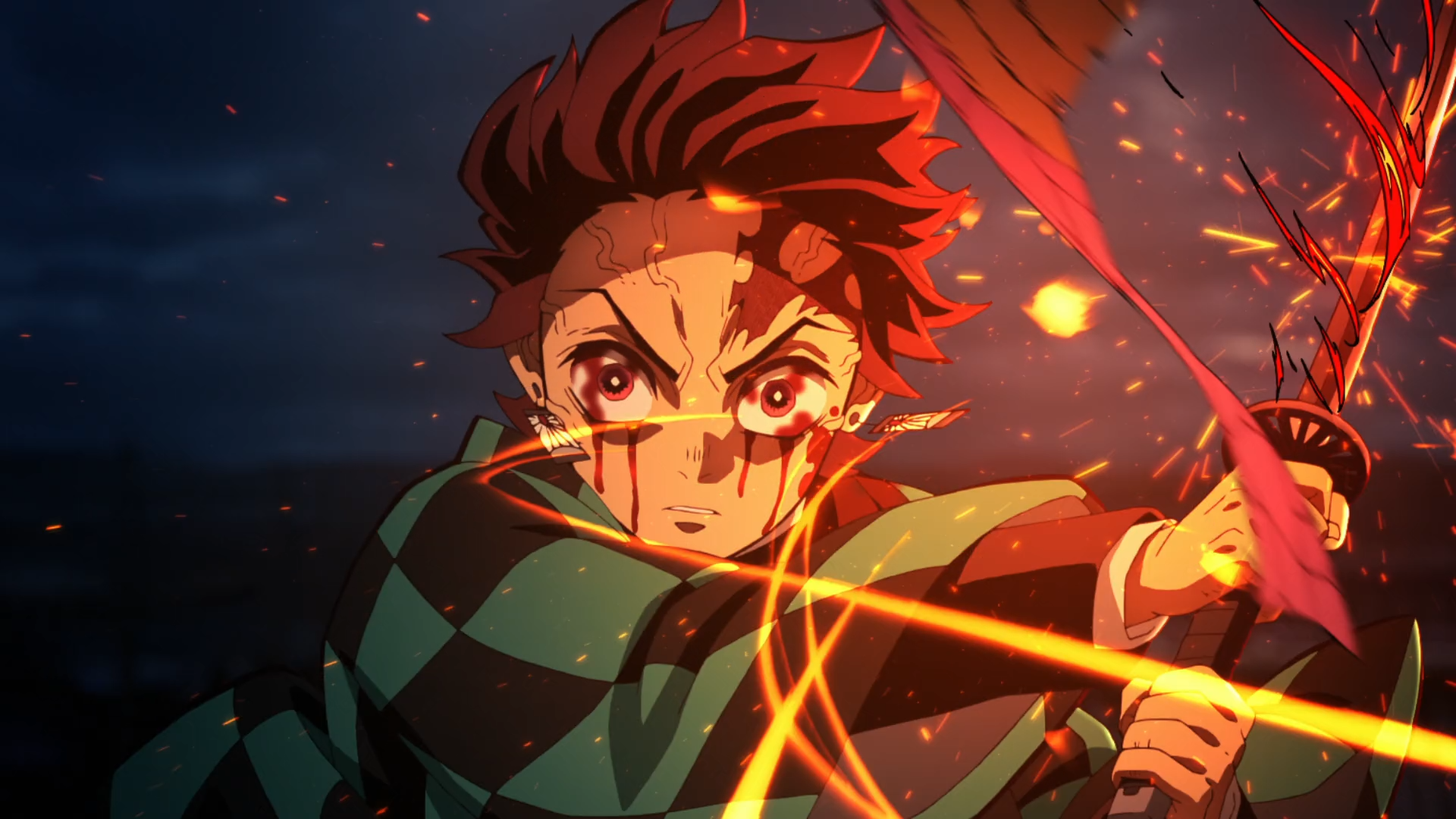 Kimetsu No Yaiba Kamado Tanjiro Anime Boys Anime Anime Screenshot Katana Kimono Uniform Hair Earring 1920x1080